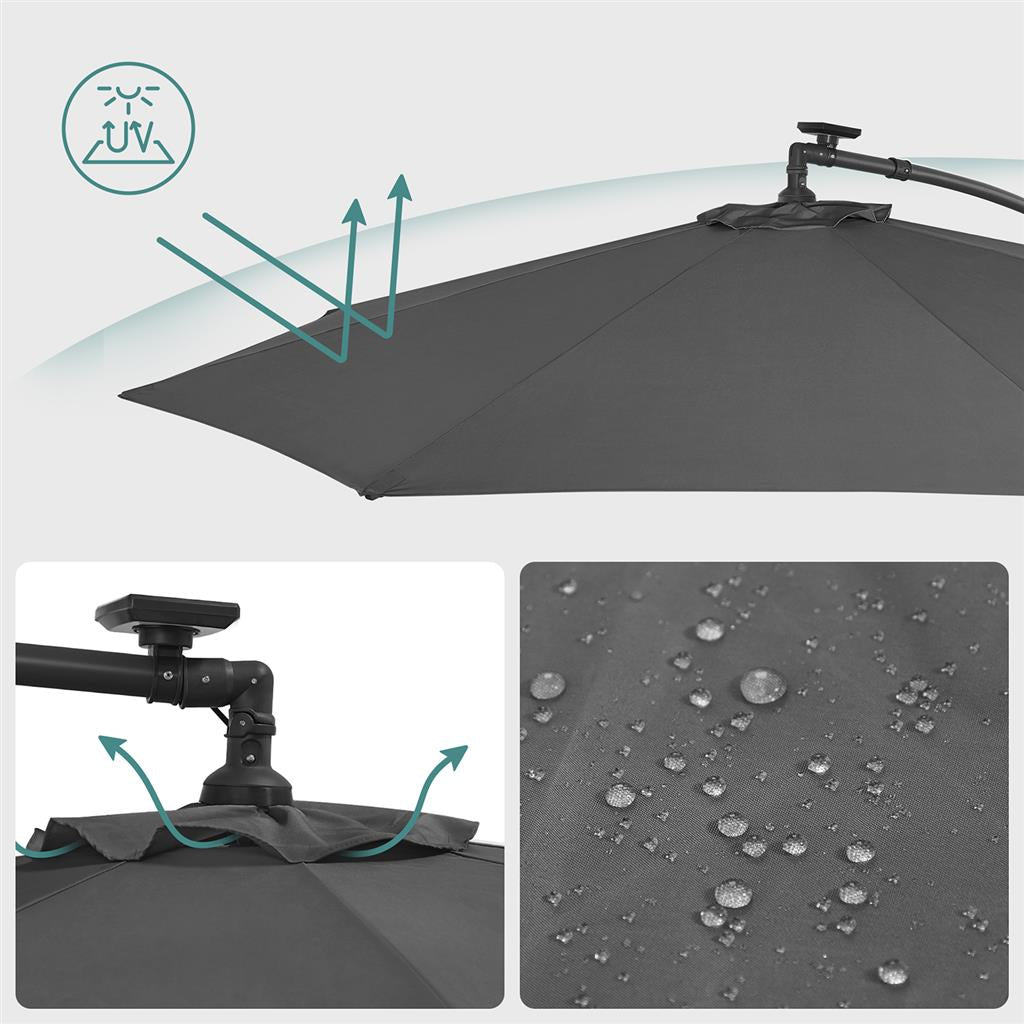 Cantilever Garden Parasol - Fabric - Red - Solar-Powered LED Lights