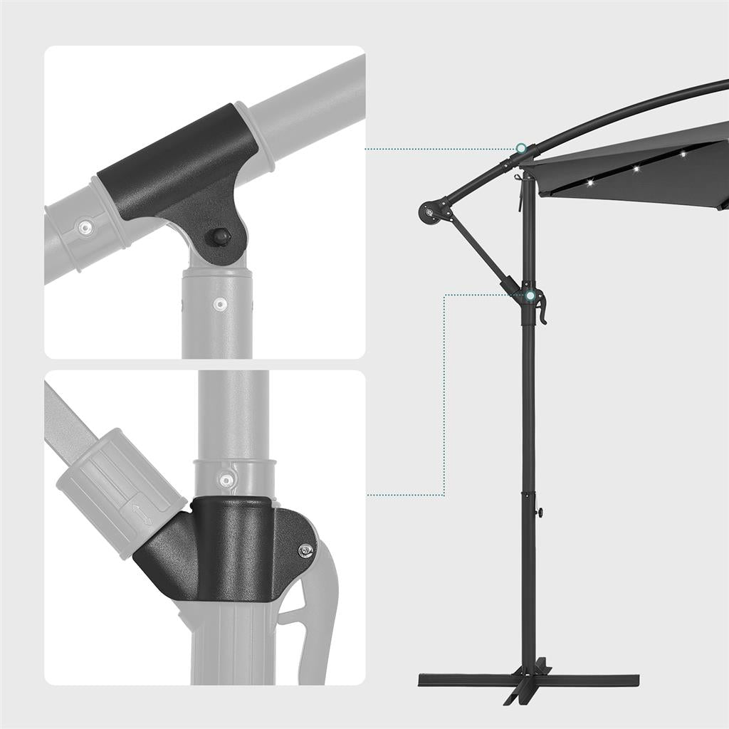 Cantilever Garden Parasol - Fabric - Red - Solar-Powered LED Lights