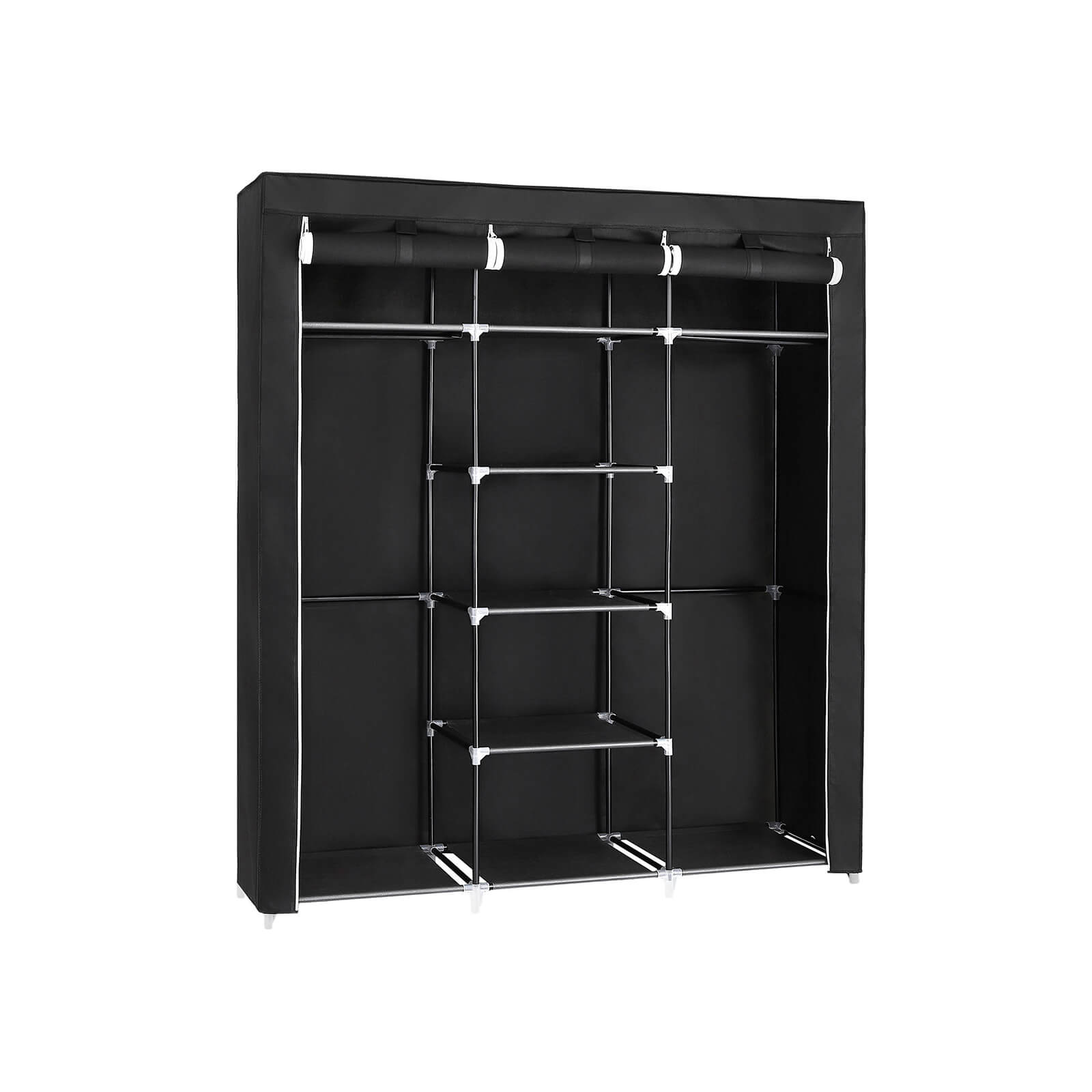 Clothes Wardrobe - Canvas - Beige - Storage with Hanging Rail and Shelves 175 x 150 x 45 cm