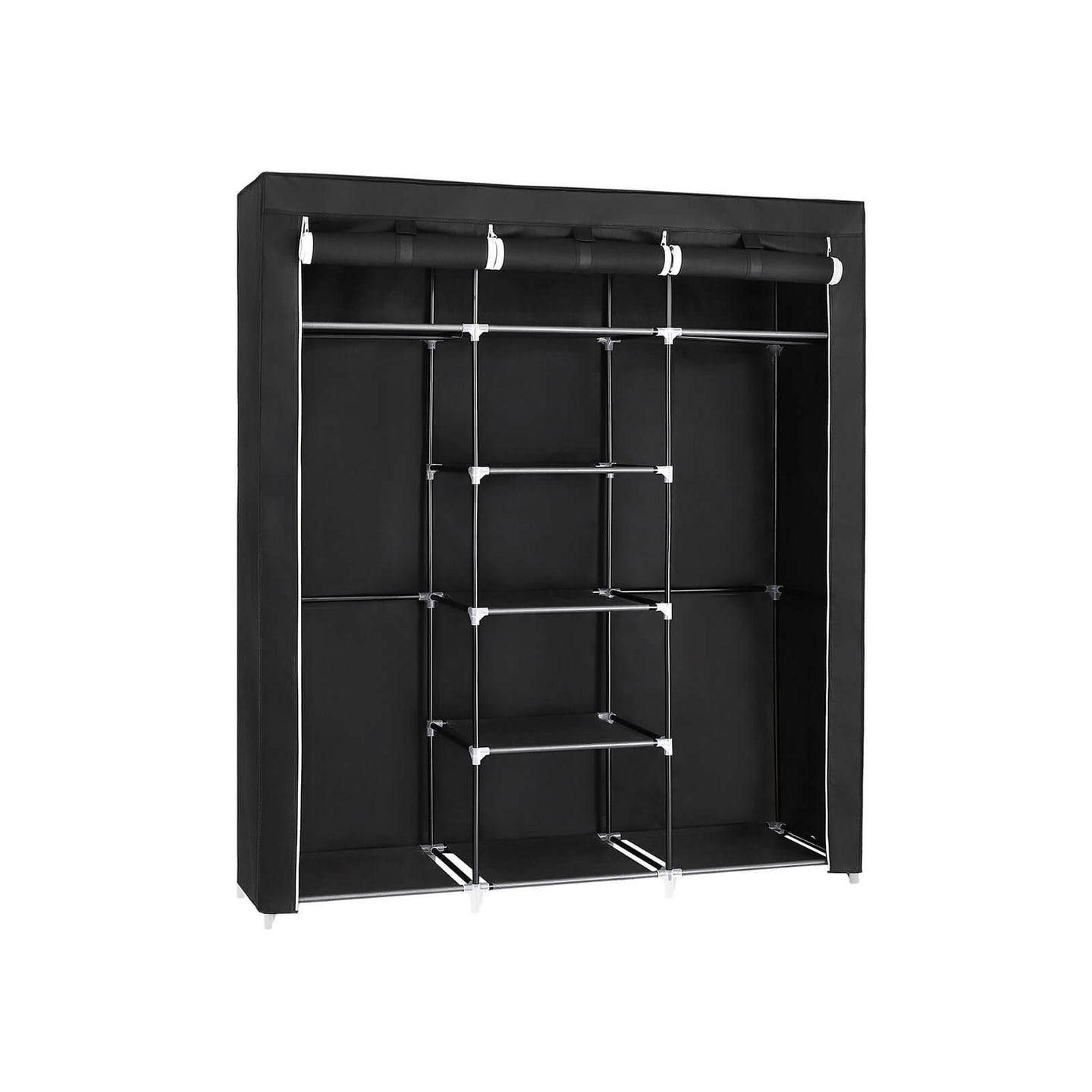 Clothes Wardrobe - Canvas - Beige - Storage with Hanging Rail and Shelves 175 x 150 x 45 cm
