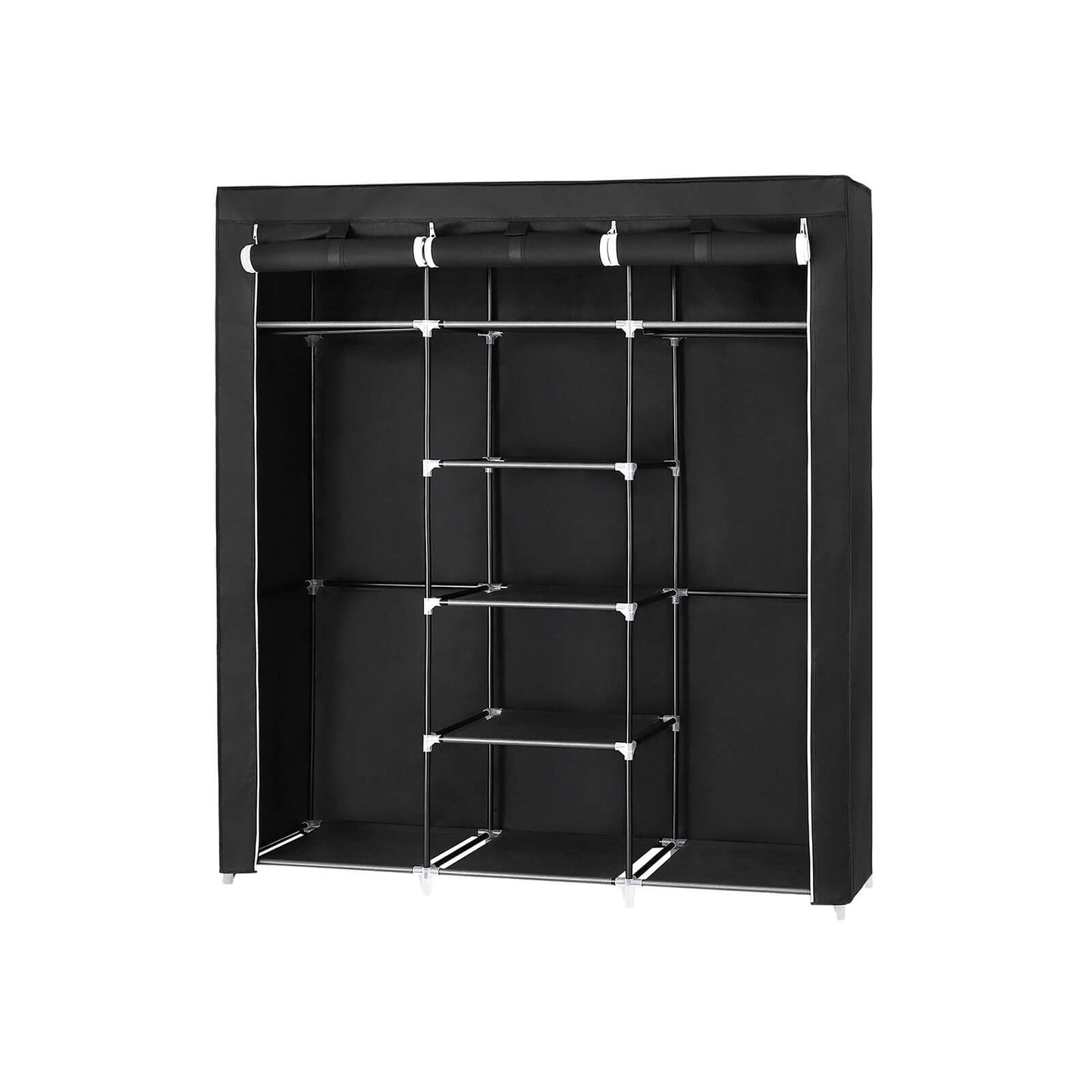Clothes Wardrobe - Canvas - Beige - Storage with Hanging Rail and Shelves 175 x 150 x 45 cm