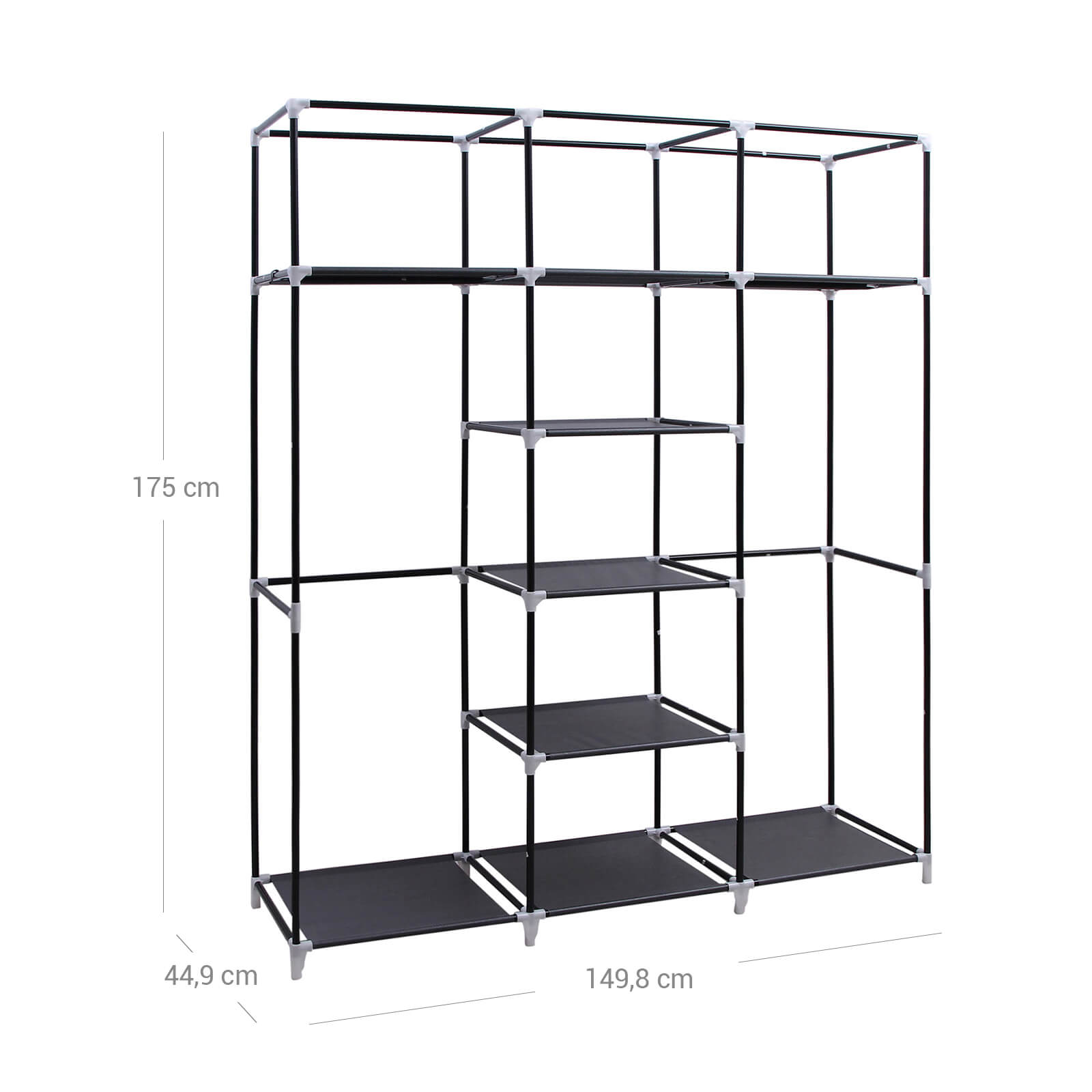 Clothes Wardrobe - Canvas - Beige - Storage with Hanging Rail and Shelves 175 x 150 x 45 cm