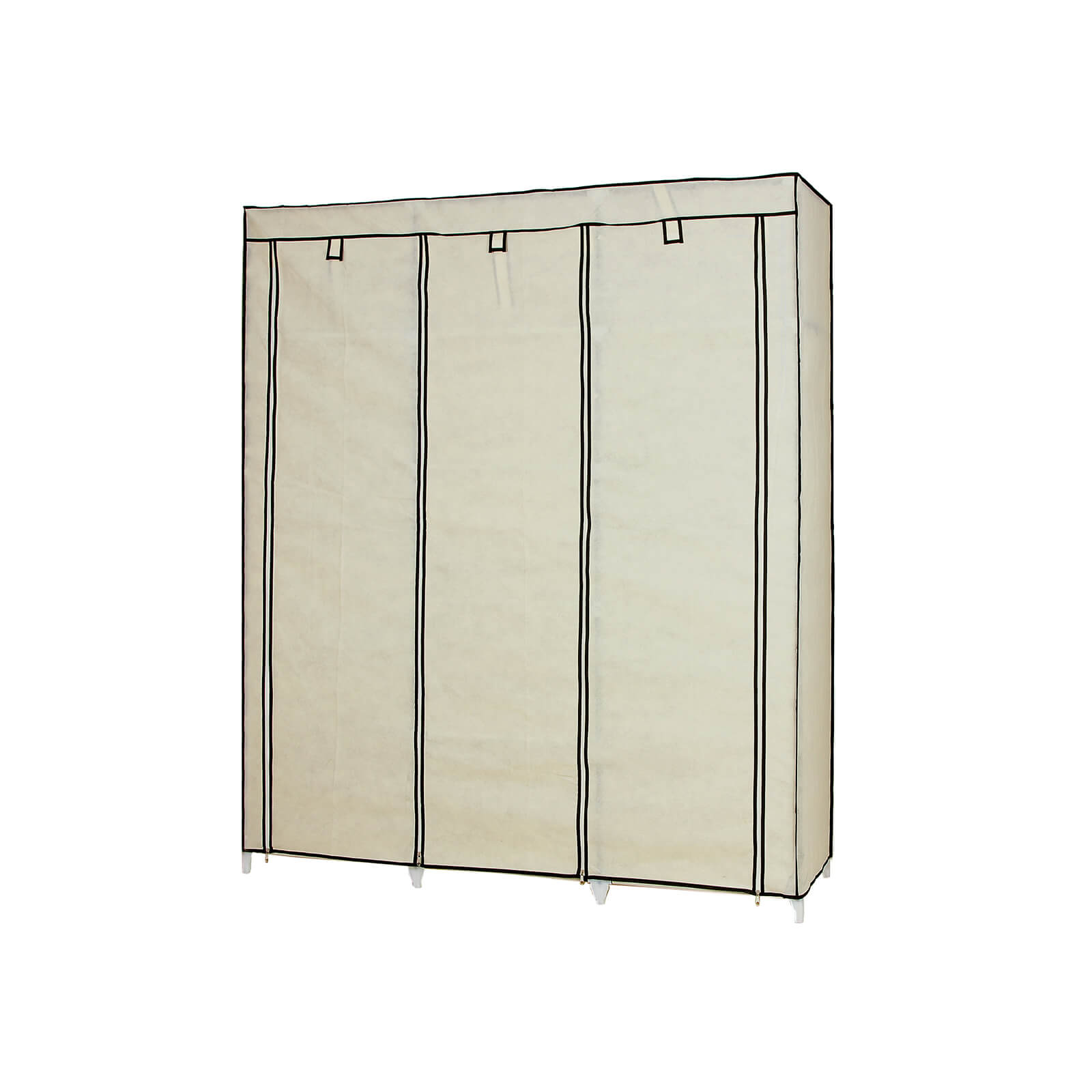 Canvas Wardrobe - Fabric - Beige - Clothes Hanging Rail with Storage Shelves 175 x 150 x 45 cm