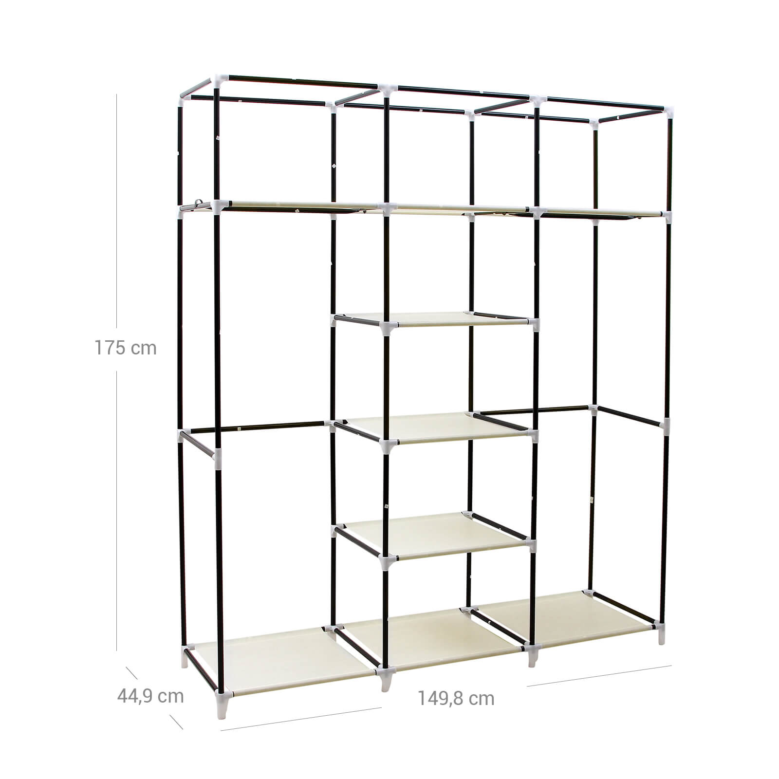 Canvas Wardrobe - Fabric - Beige - Clothes Hanging Rail with Storage Shelves 175 x 150 x 45 cm