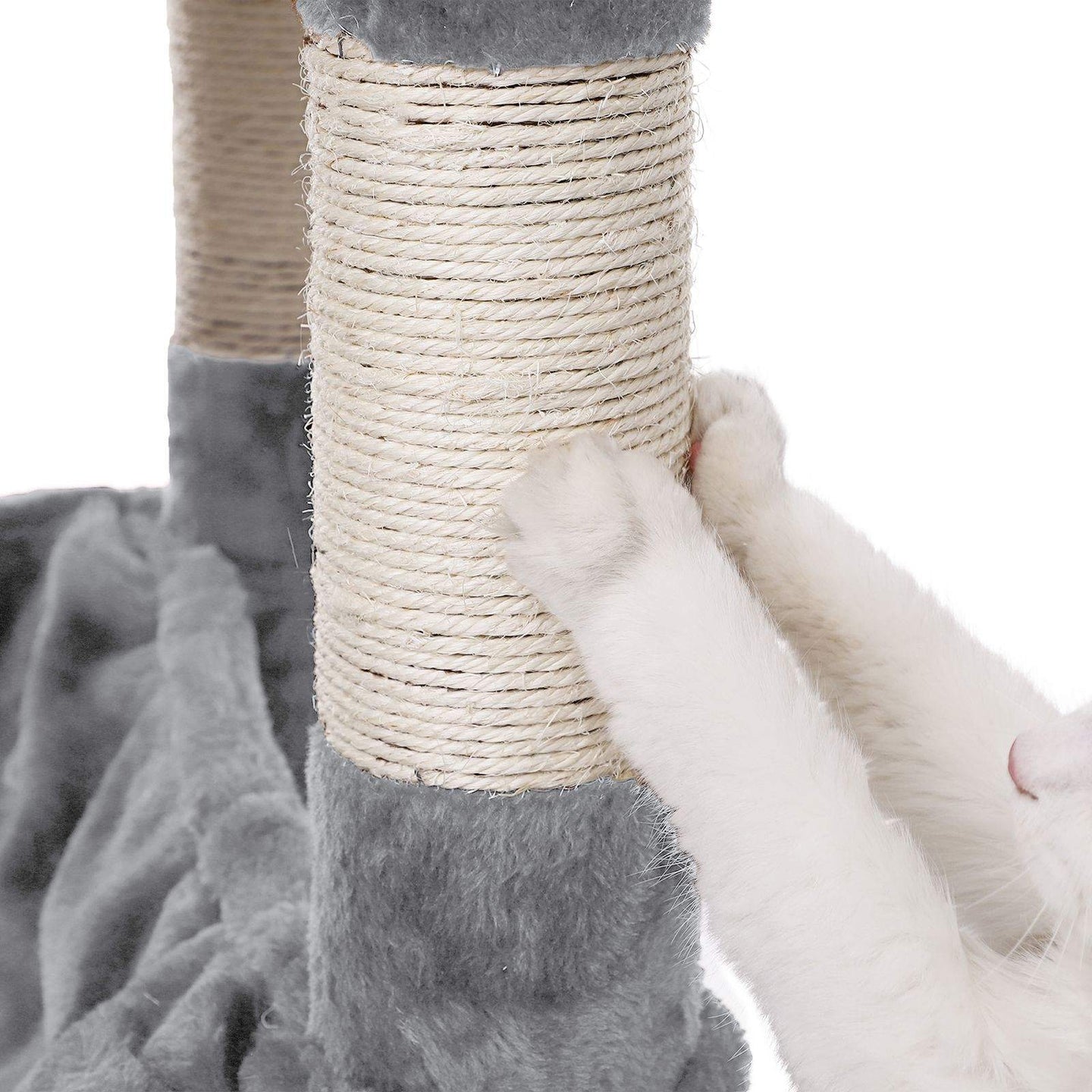 Cat Tree - Engineered Wood - Light Grey - Multi-Level with Hammock and Feeder Bowl