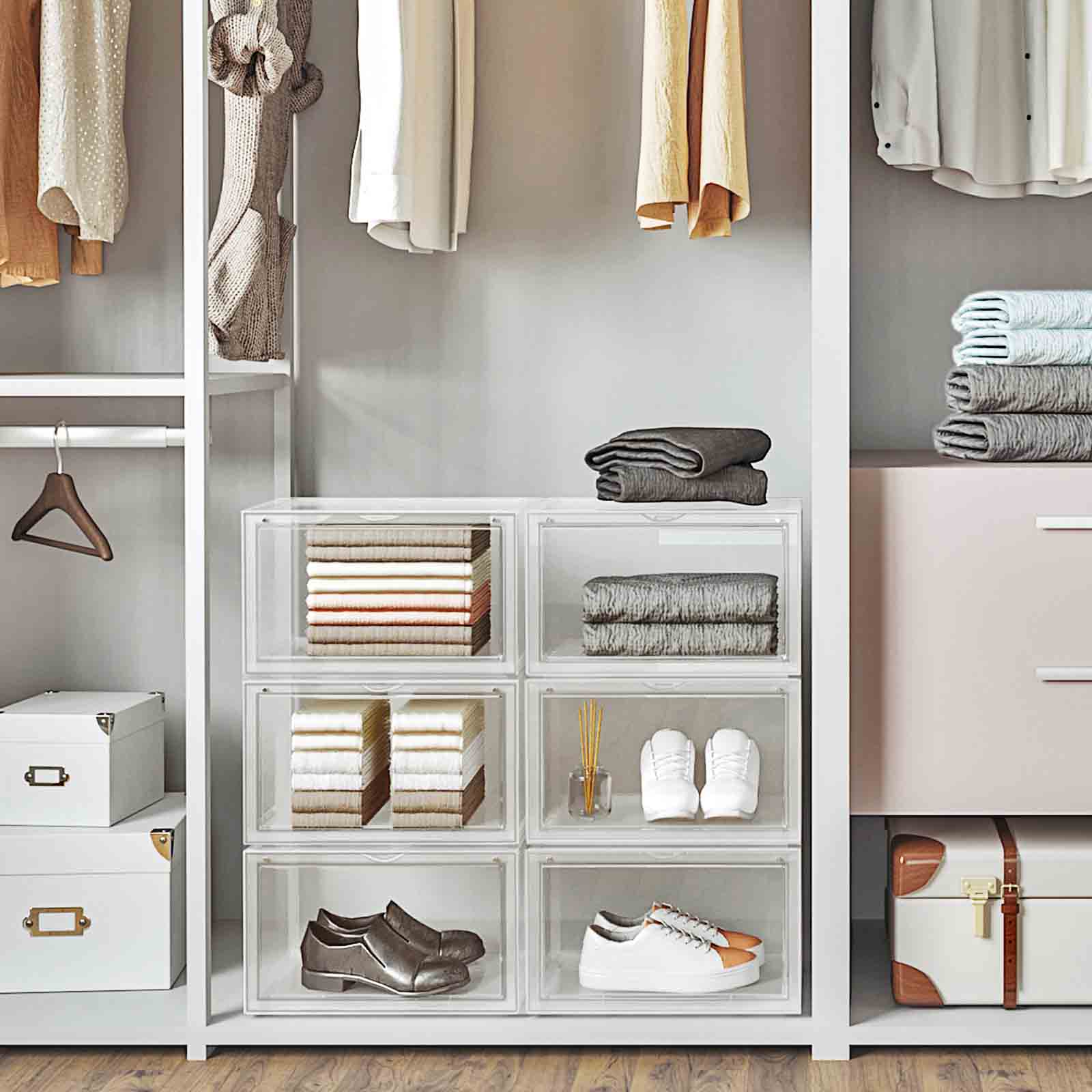 Shoe Storage Boxes - Plastic - Clear - Stackable and Easy to Assemble