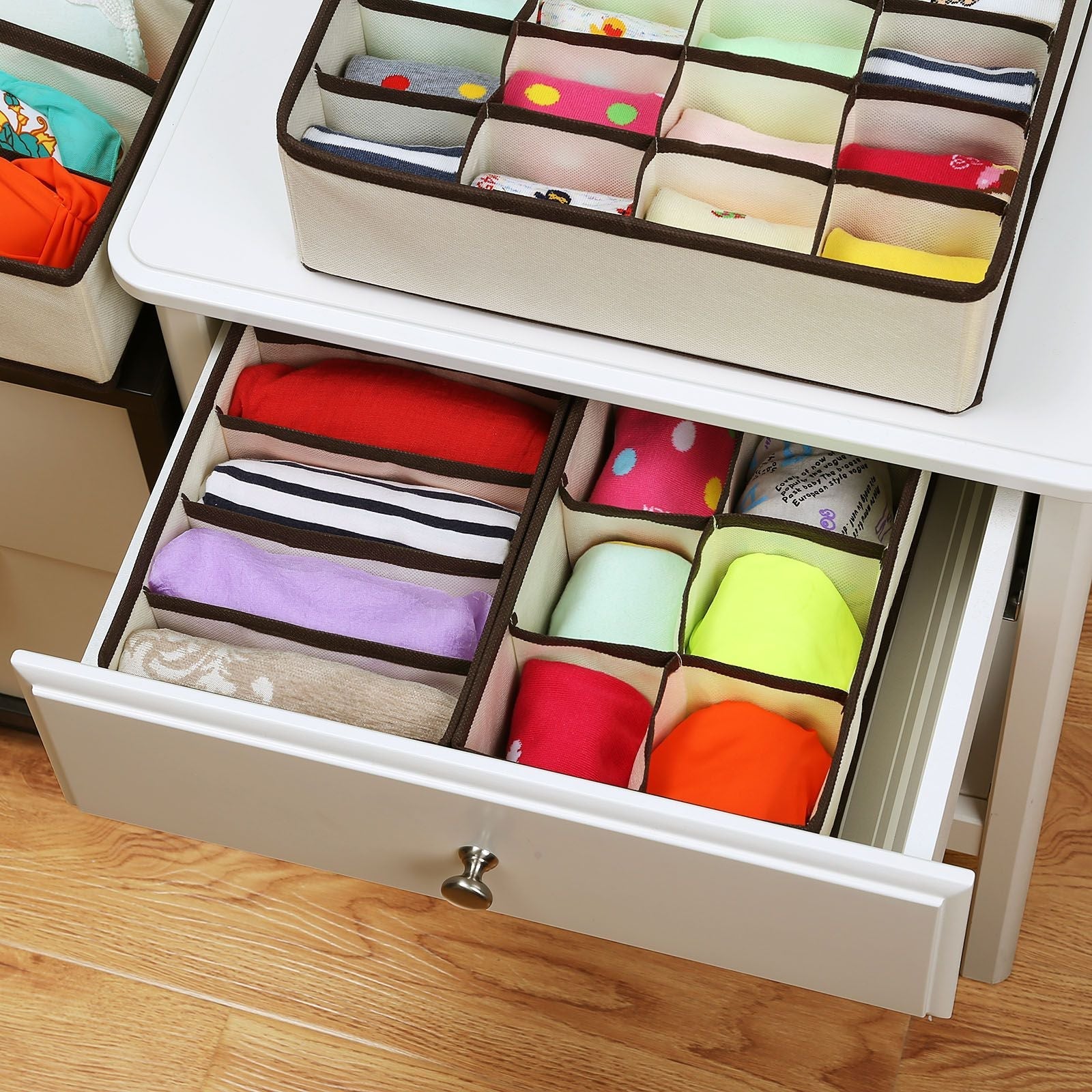 Underwear Organizer - Fabric - Grey - Collapsible Drawer Dividers Set of 4