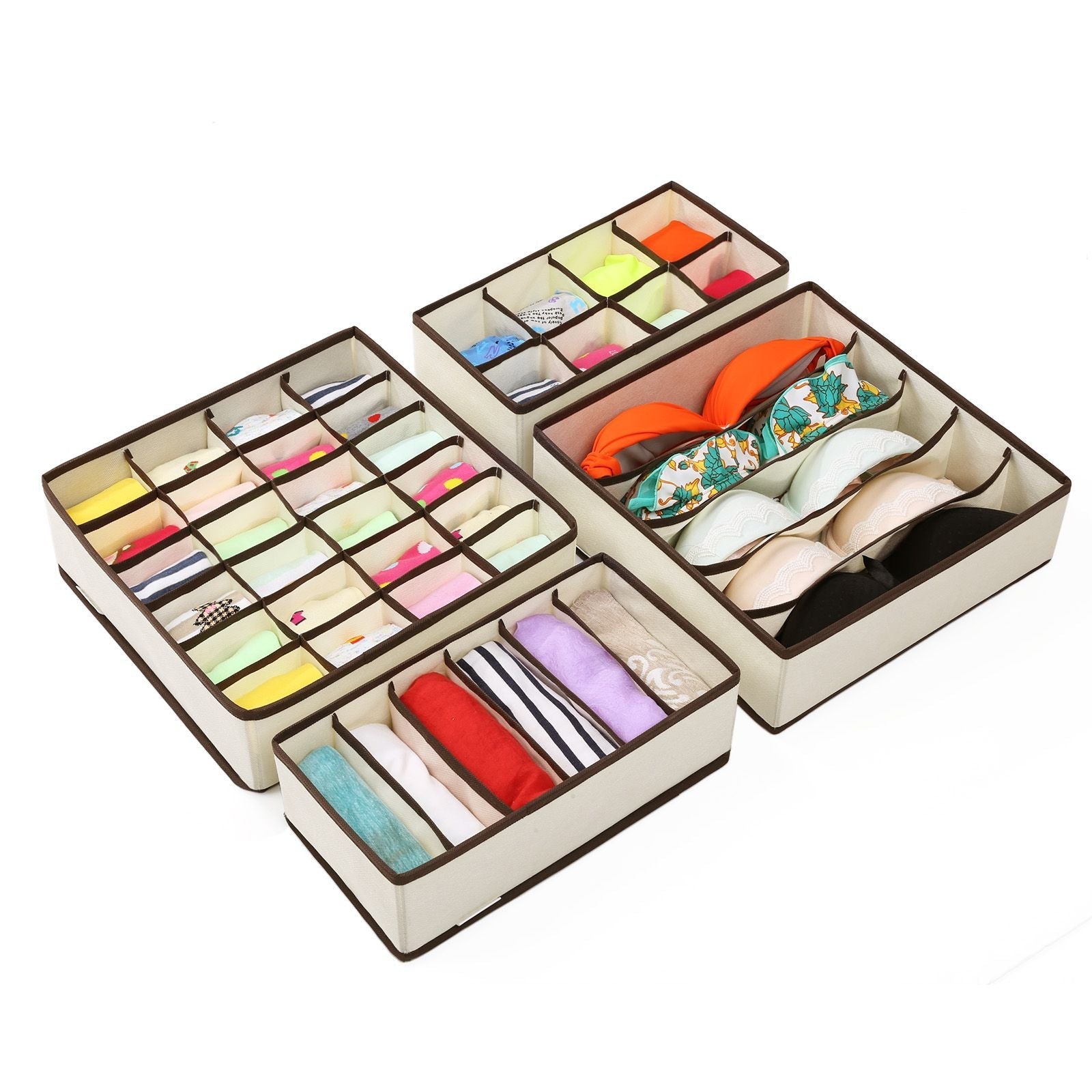Underwear Organizer - Fabric - Grey - Collapsible Drawer Dividers Set of 4