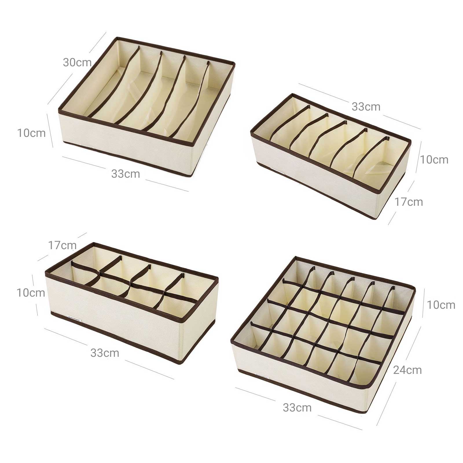 Underwear Organizer - Fabric - Grey - Collapsible Drawer Dividers Set of 4