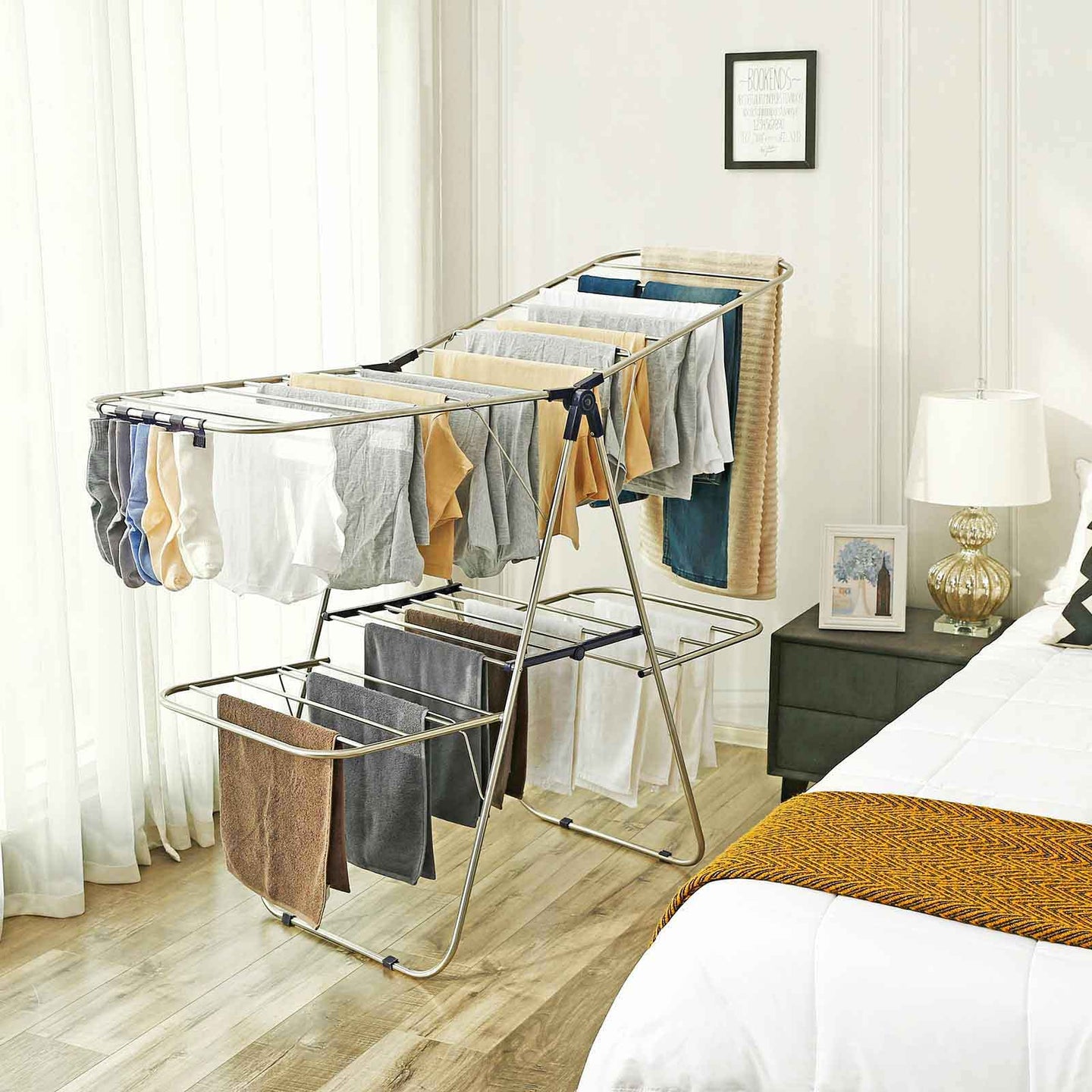 Clothes Drying Rack - Stainless Steel - Blue - Height-Adjustable Wings