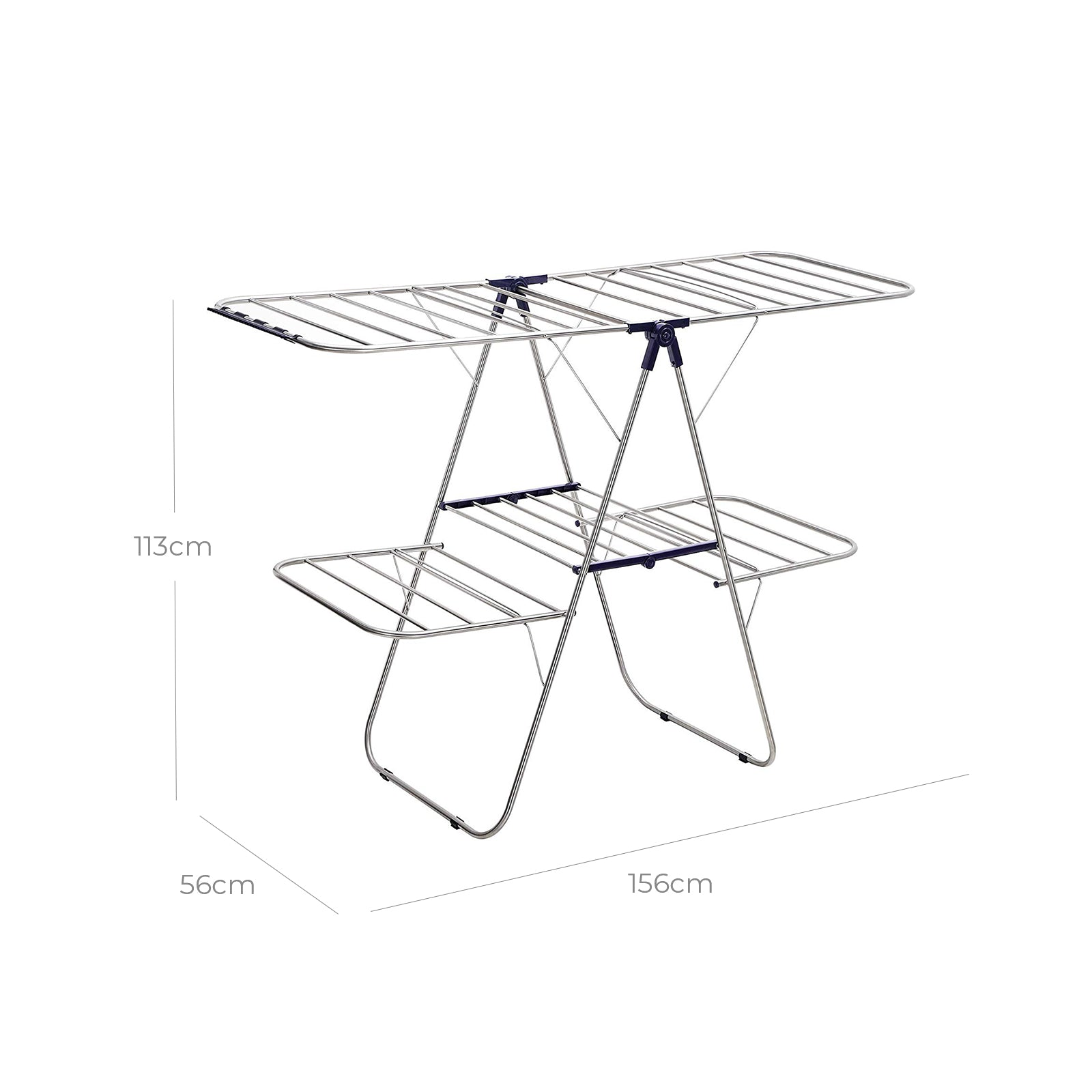 Clothes Drying Rack - Stainless Steel - Blue - Height-Adjustable Wings