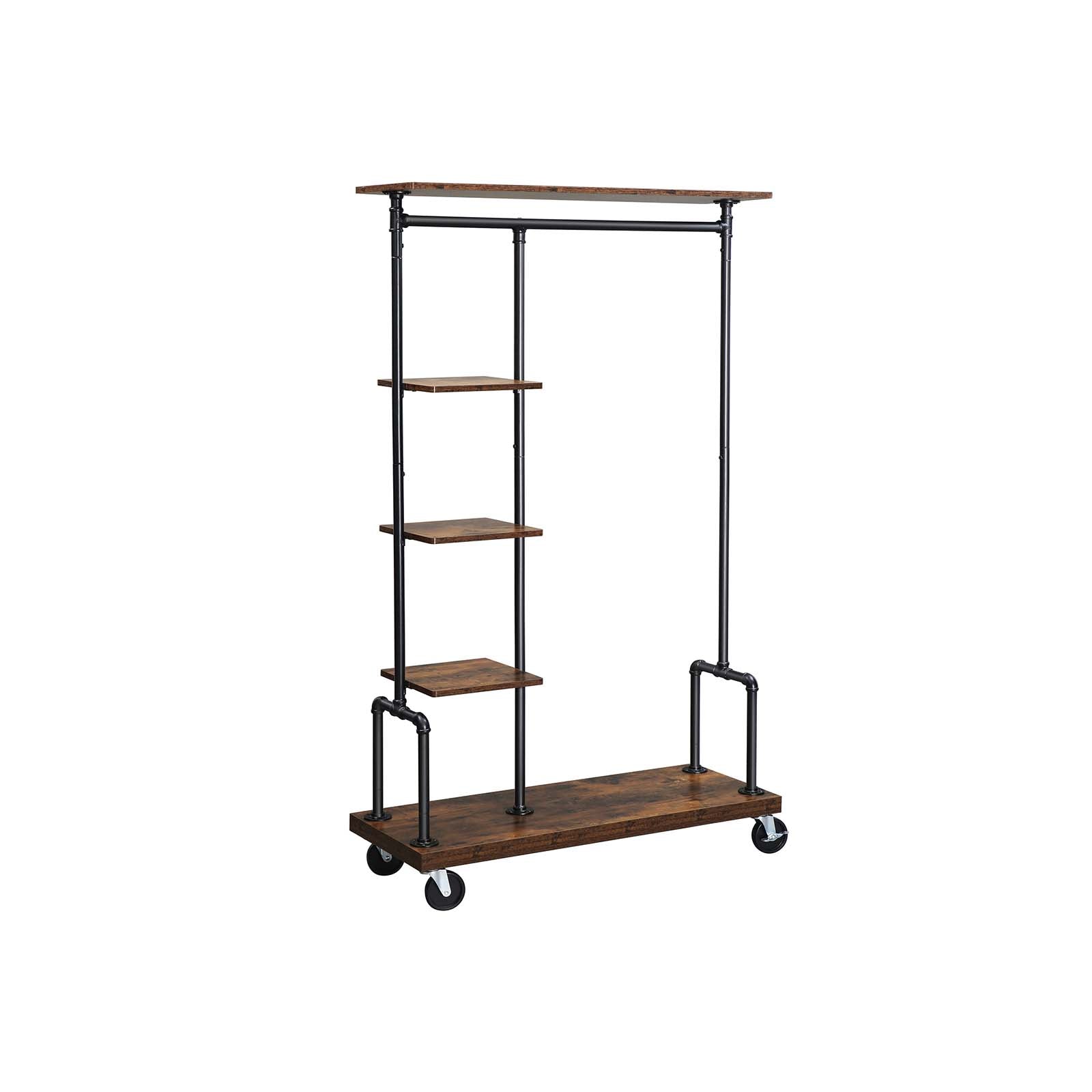Clothing Rack - Mobile 5-Tier Design - Metal - Rustic Brown