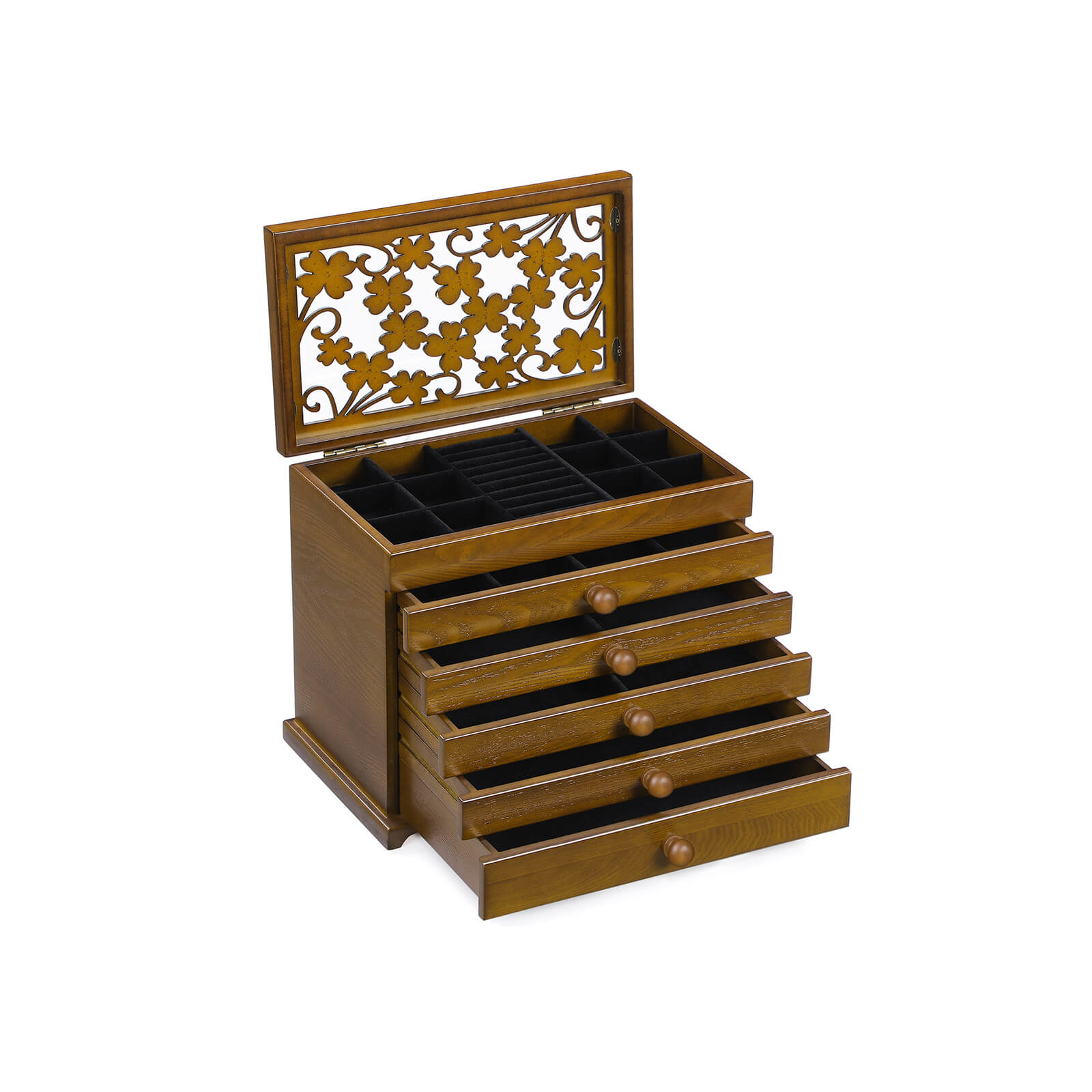 Jewellery Box - MDF Wood - Dark Brown - 6 Layers with 5 Drawers