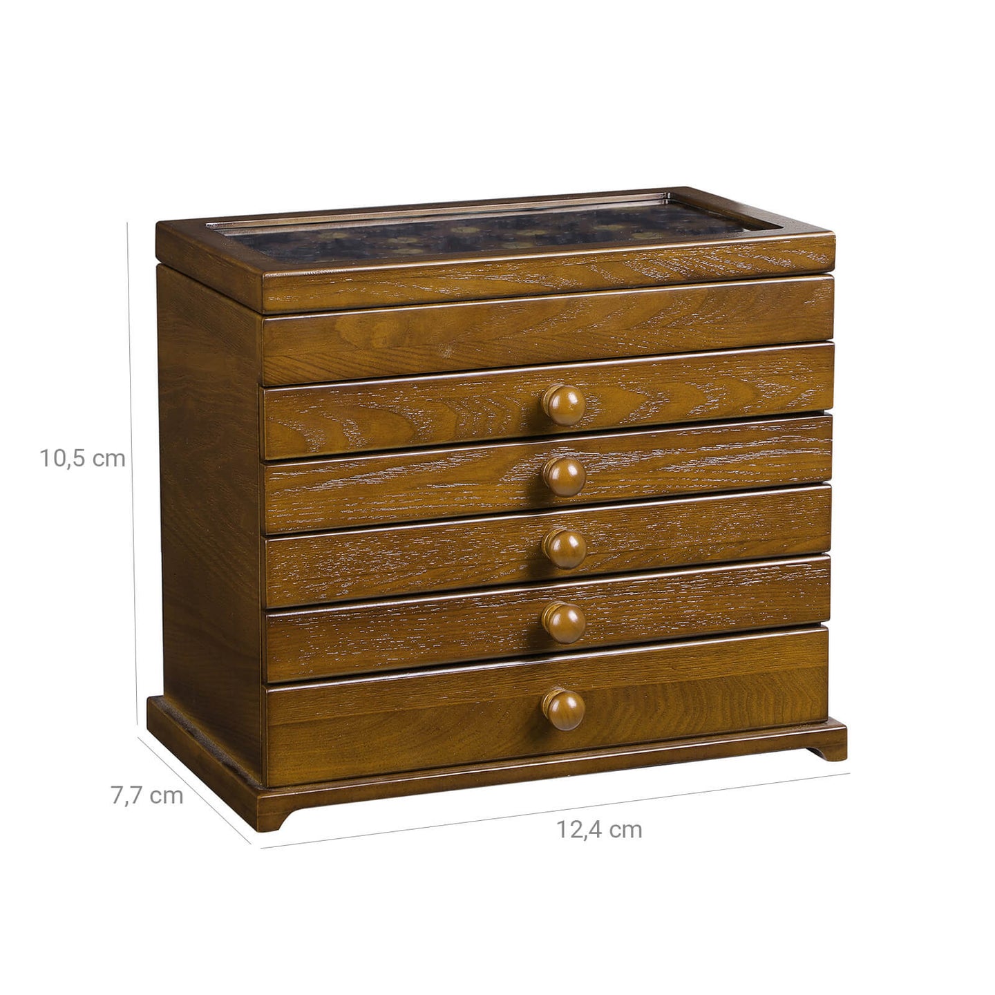 Jewellery Box - MDF Wood - Dark Brown - 6 Layers with 5 Drawers