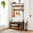 Coat Rack Stand - Steel Frame - Rustic Brown and Black - 8 Hooks with Shoe Bench