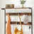 Coat Rack Stand - Steel Frame - Rustic Brown and Black - 8 Hooks with Shoe Bench