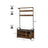 Coat Rack Stand - Steel Frame - Rustic Brown and Black - 8 Hooks with Shoe Bench