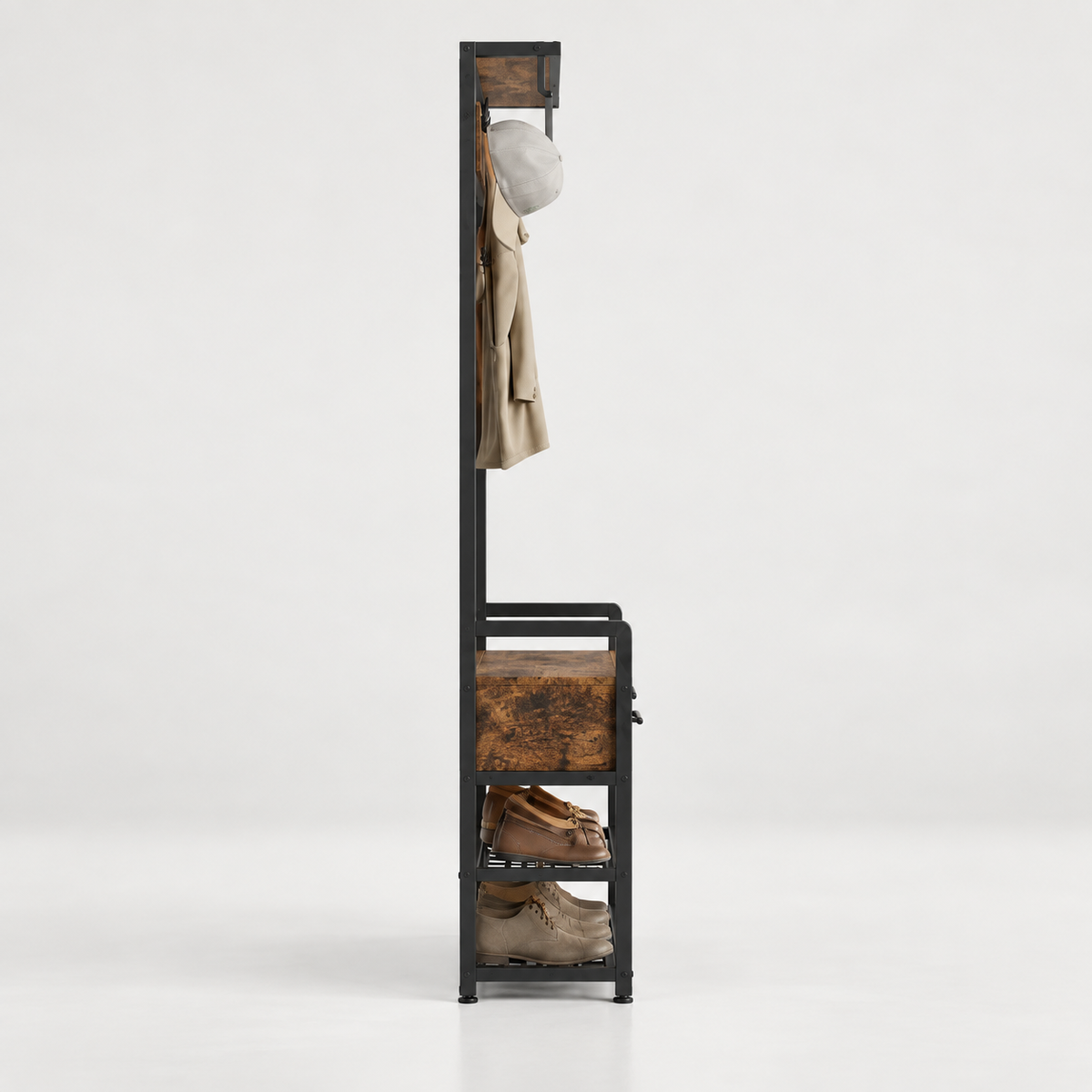 6-in-1 Hall Tree – Coat Rack with 10 Hooks – Shoe Bench – 2 Drawers - Detachable