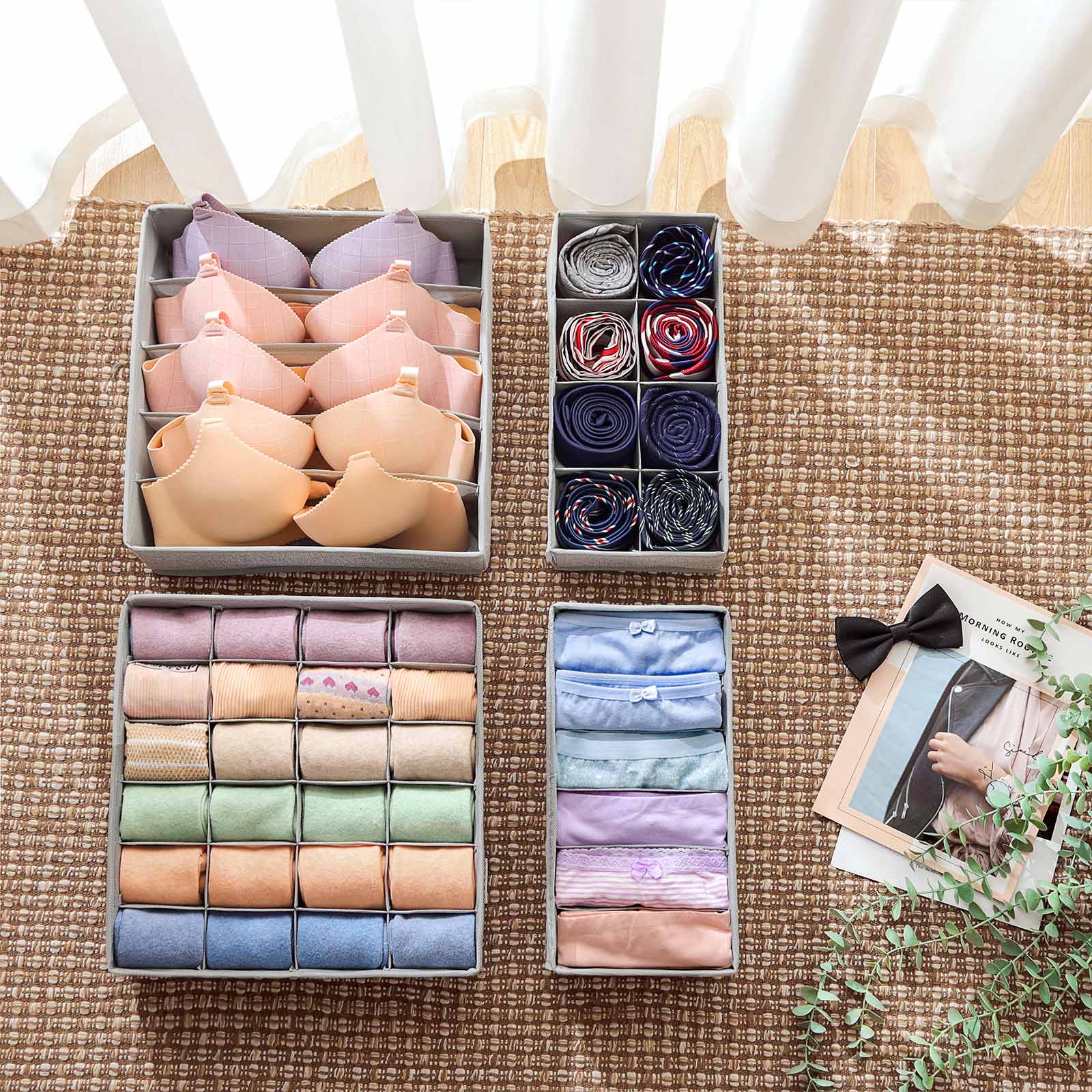 Collapsible Drawer Organiser - Fabric - Dark Grey - Set of 4 for Bras