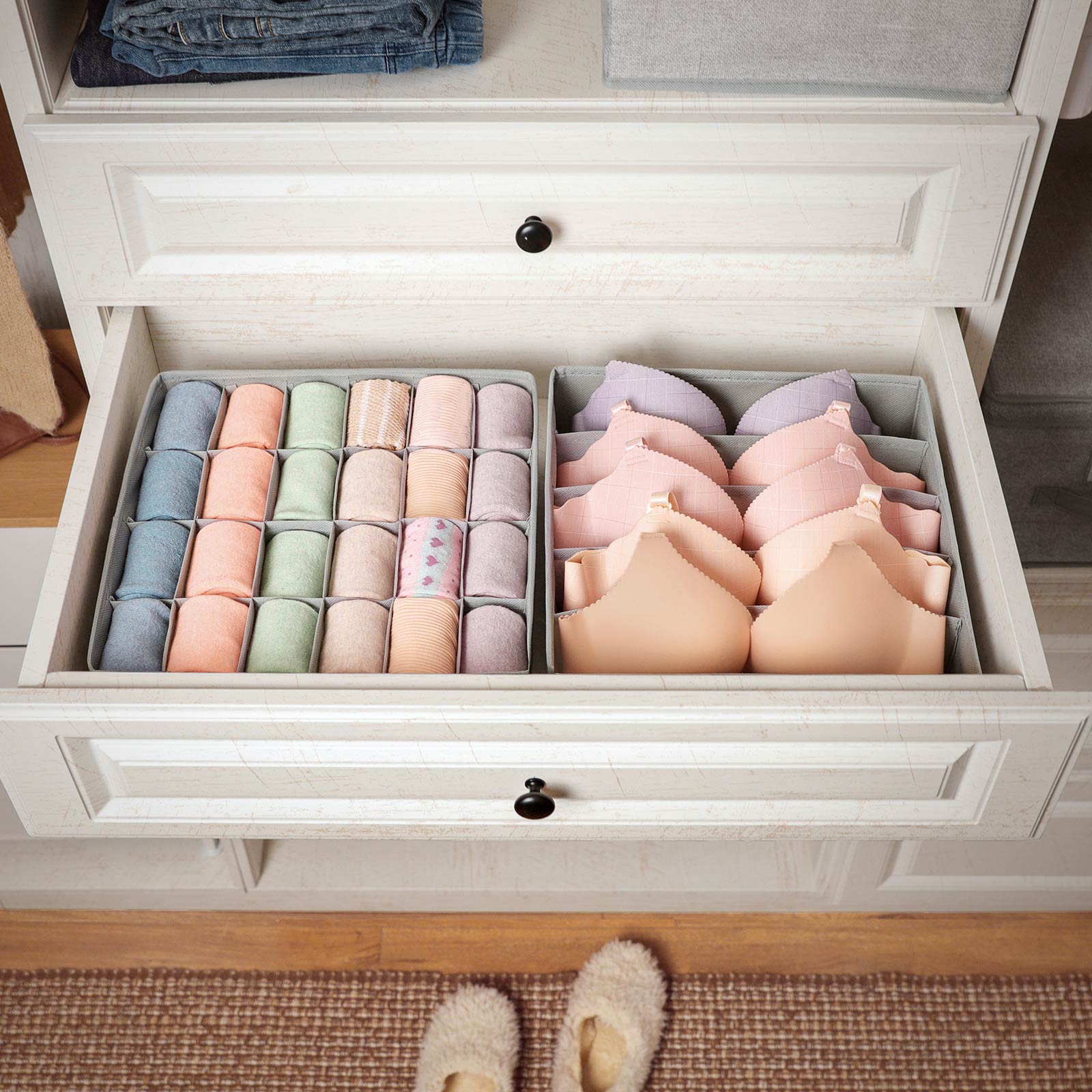 Collapsible Drawer Organiser - Fabric - Dark Grey - Set of 4 for Bras