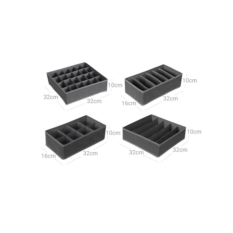 Collapsible Drawer Organiser - Fabric - Dark Grey - Set of 4 for Bras