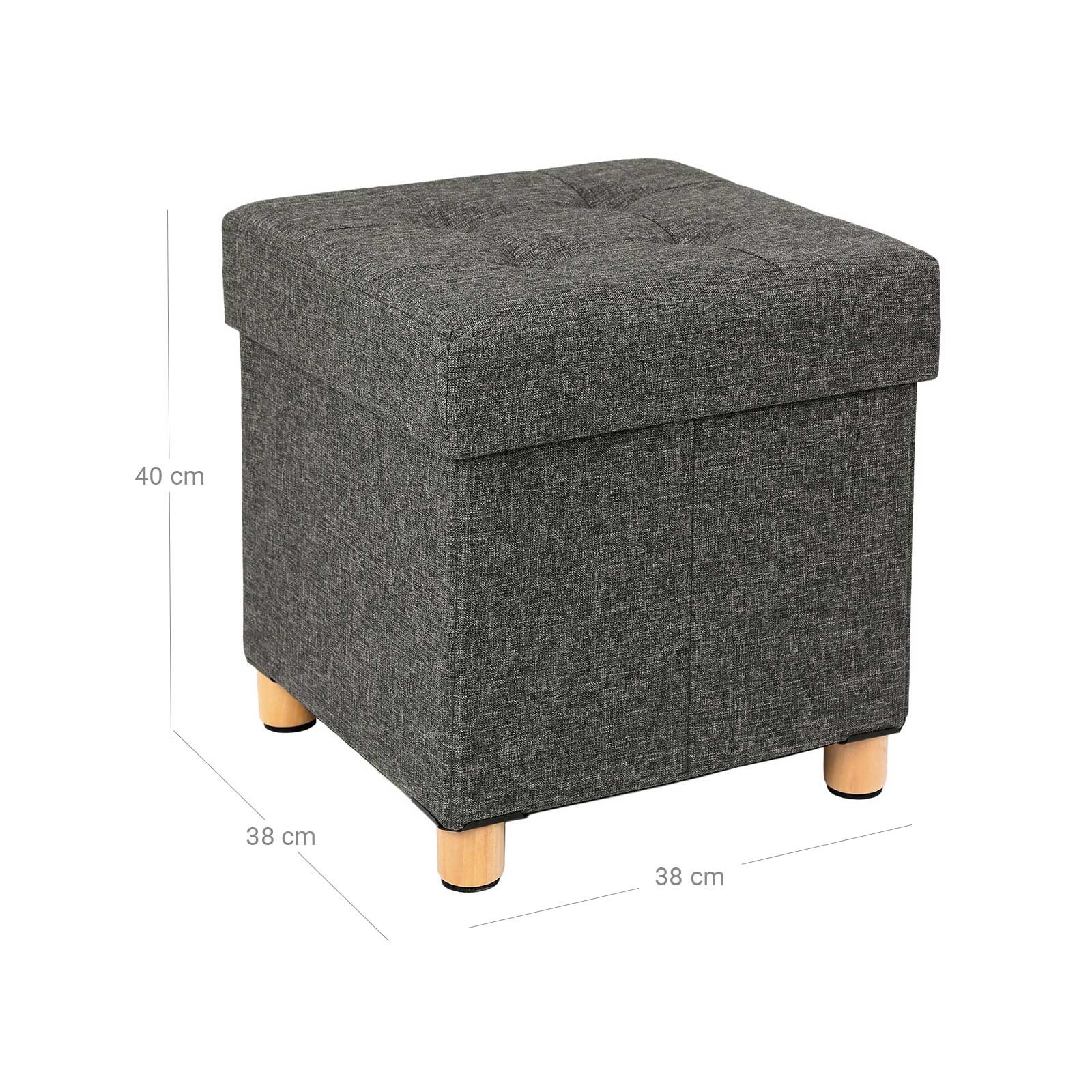 Collapsible Storage Ottoman - Fabric - Dark Grey - Multifunctional Foot Stool with Wooden Feet
