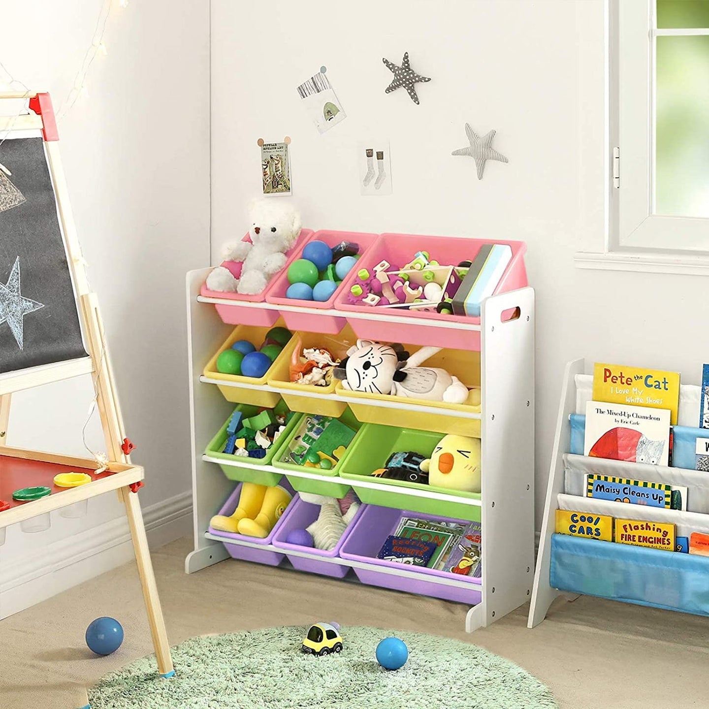 Toy Storage Unit - 12 Removable Bins - PP Plastic - Candy Color and White
