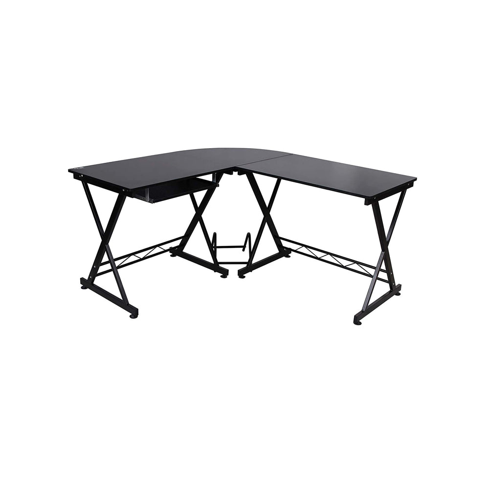 L-Shaped Corner Computer Desk - Wood - Black - Spacious Desktop Area