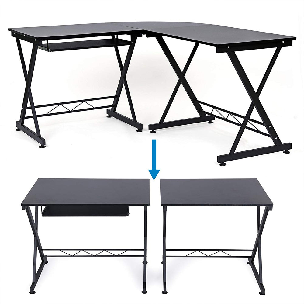 L-Shaped Corner Computer Desk - Wood - Black - Spacious Desktop Area