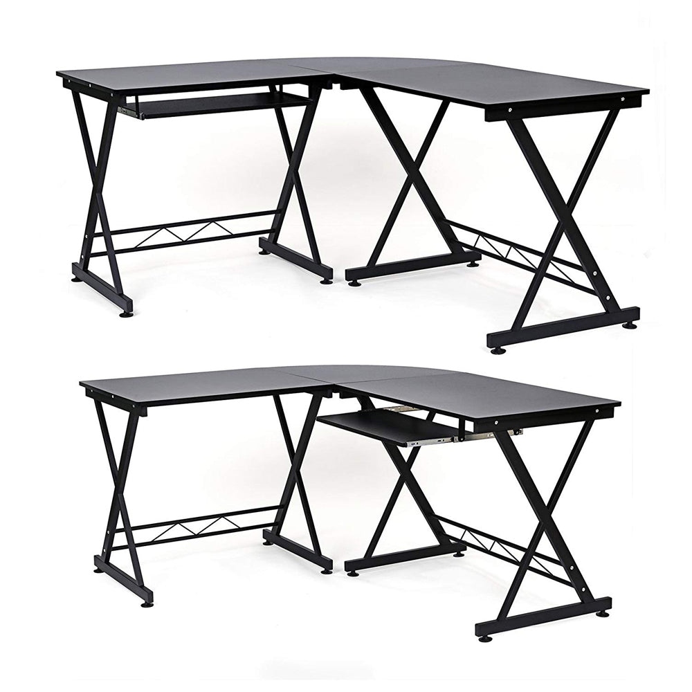 L-Shaped Corner Computer Desk - Wood - Black - Spacious Desktop Area