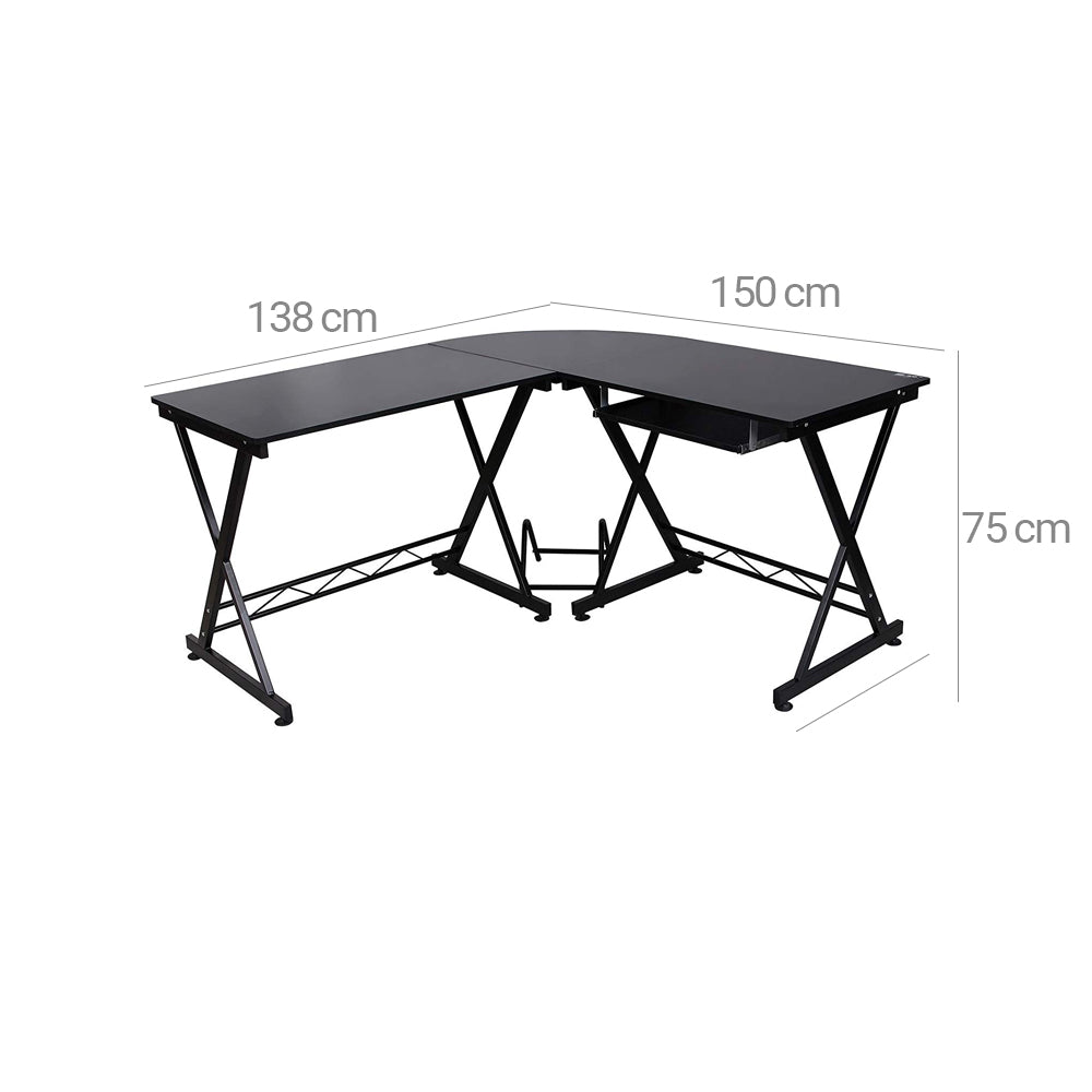 L-Shaped Corner Computer Desk - Wood - Black - Spacious Desktop Area