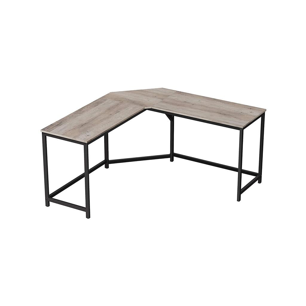 L-Shaped Corner Desk - Wood - Greige and Black