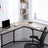 L-Shaped Corner Desk - Wood - Greige and Black