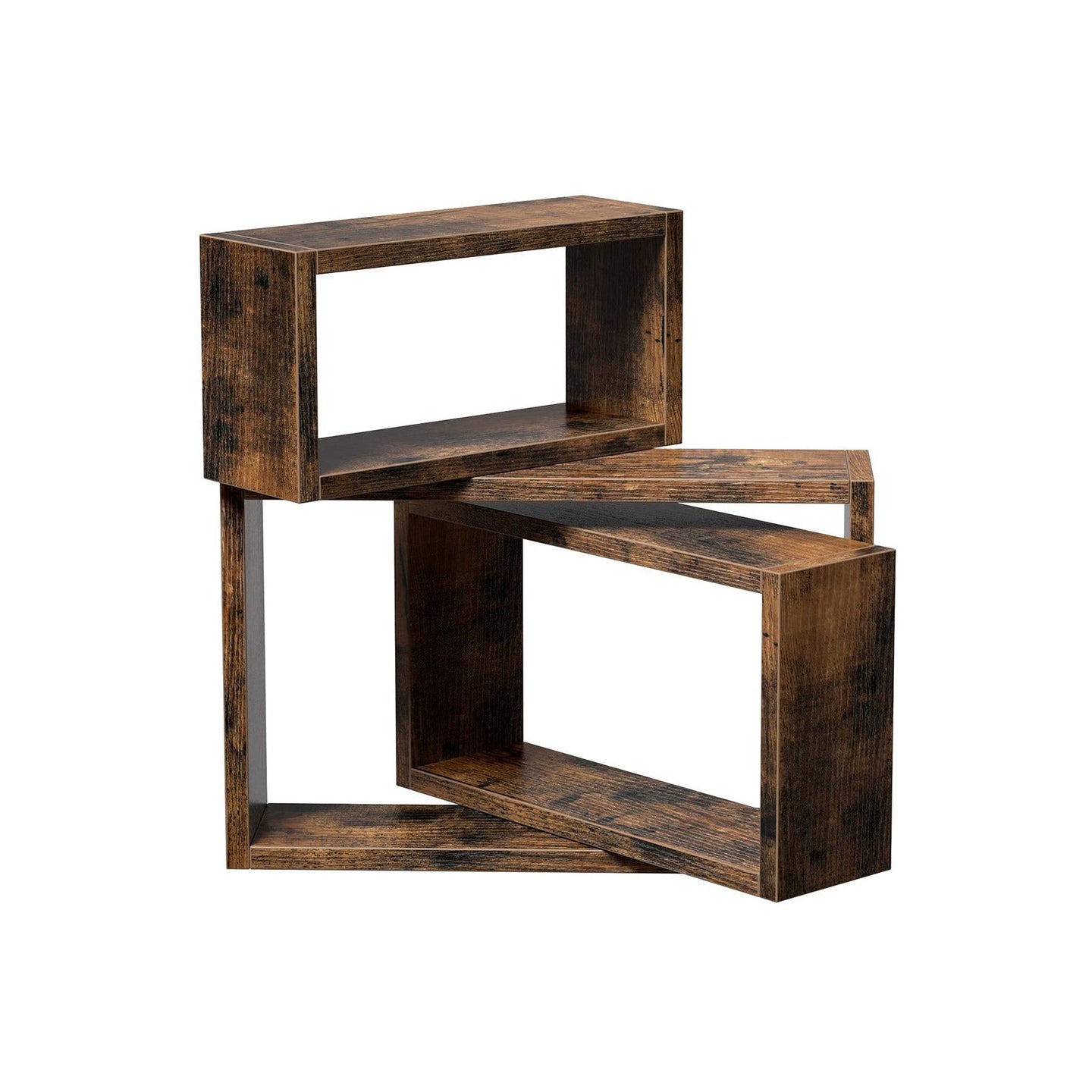 Floating Cube Shelves - Wood - Rustic Brown - Set of 3