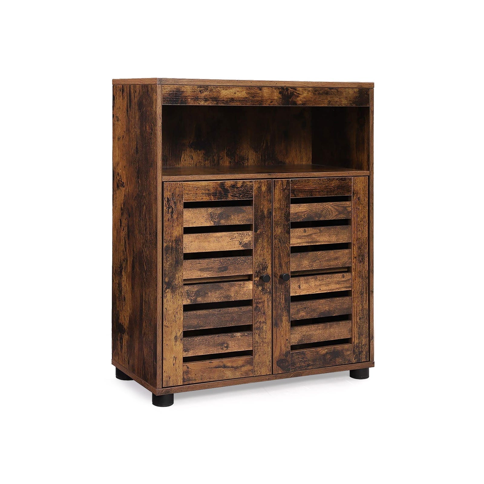 Storage Cupboard - Wood - Rustic Brown - Louvered Doors and Adjustable Shelf