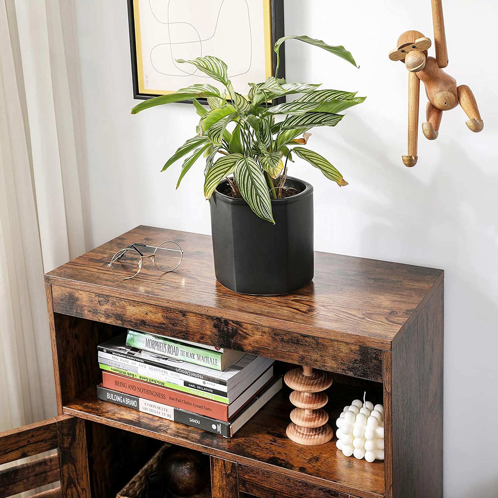 Storage Cupboard - Wood - Rustic Brown - Louvered Doors and Adjustable Shelf