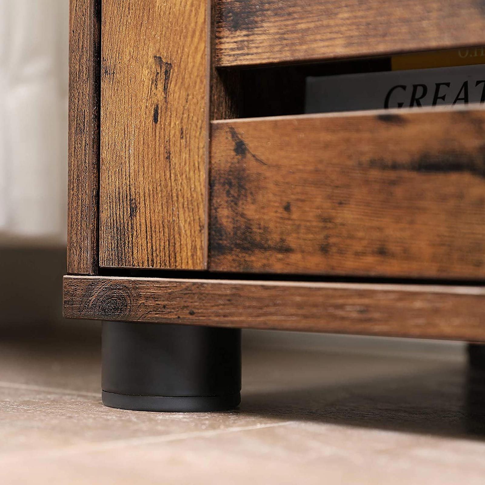 Storage Cupboard - Wood - Rustic Brown - Louvered Doors and Adjustable Shelf