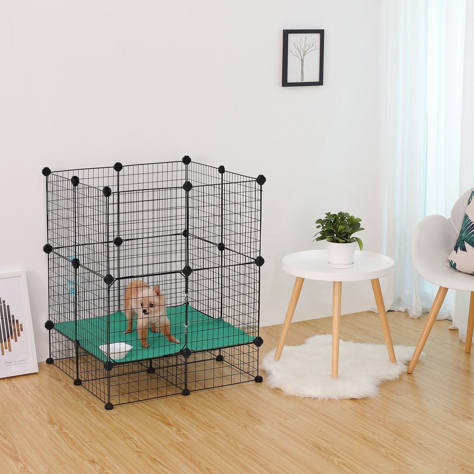 Customizable Pet Playpen - Metal - Black - Indoor Grid Design with Rubber Mallet