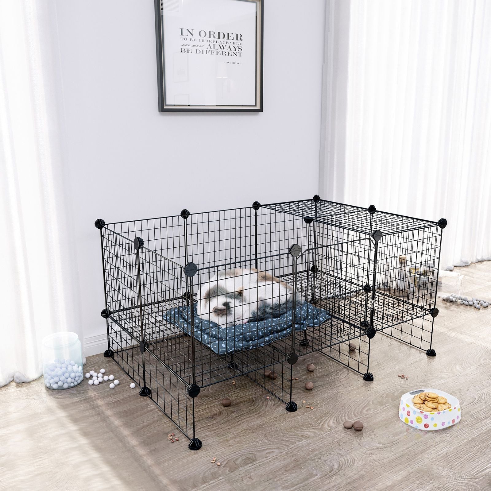 Customizable Pet Playpen - Metal - Black - Indoor Grid Design with Rubber Mallet