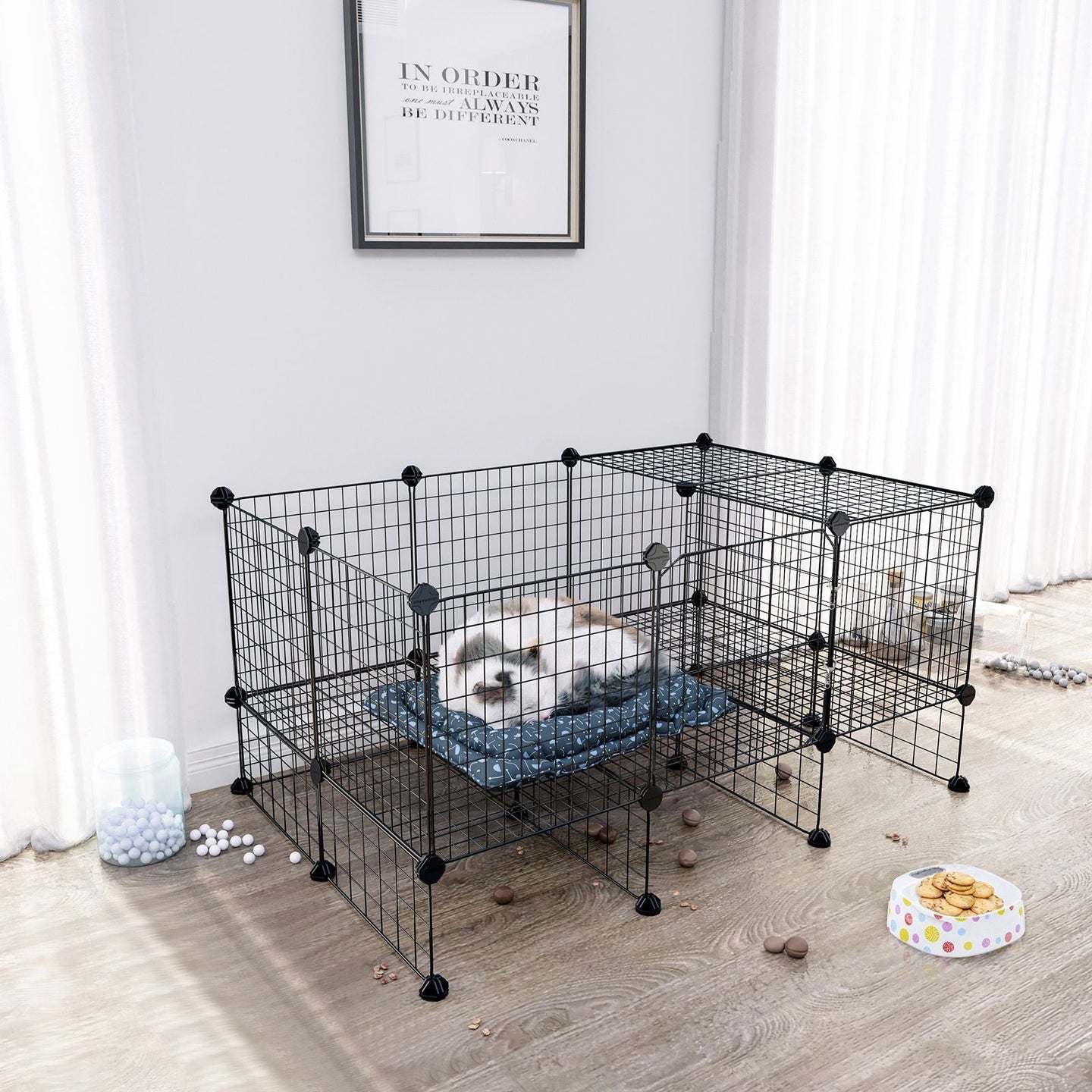 Customizable Pet Playpen - Metal - Black - Indoor Grid Design with Rubber Mallet