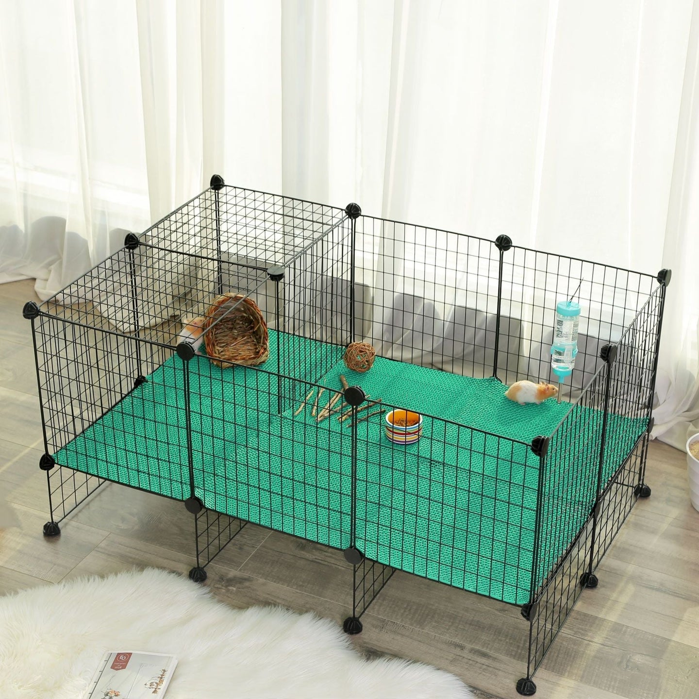 Customizable Pet Playpen - Metal - Black - Indoor Grid Design with Rubber Mallet