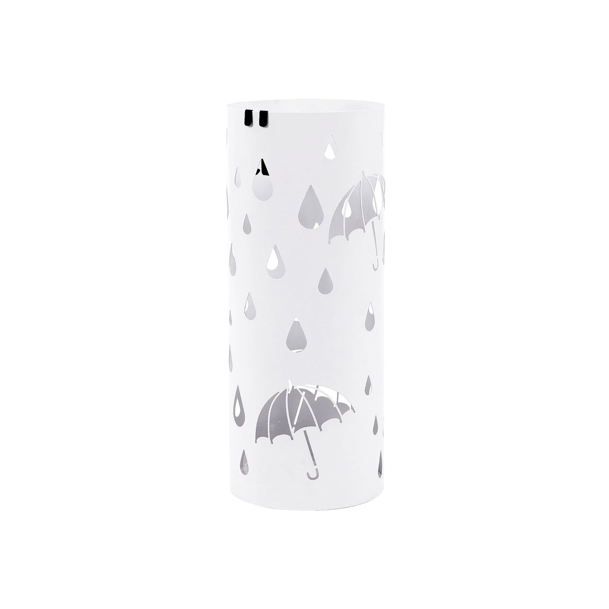 Cylindrical Umbrella Stand - Metal - White - With Hooks and Drip Tray