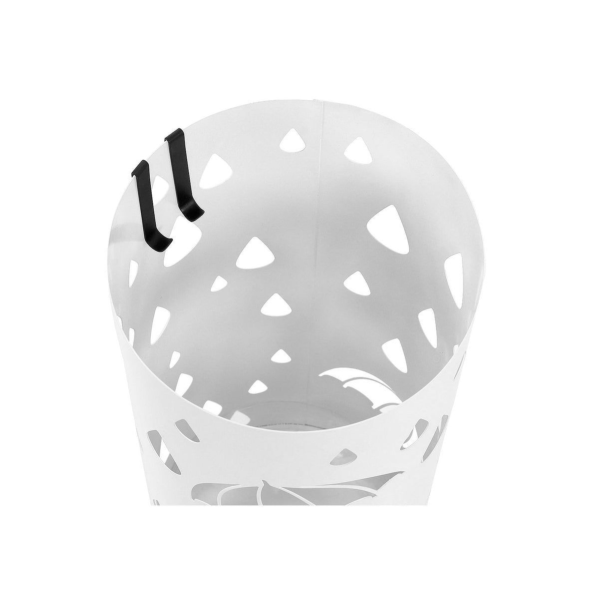 Cylindrical Umbrella Stand - Metal - White - With Hooks and Drip Tray