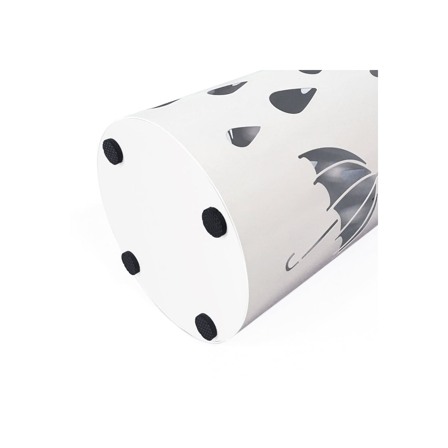 Cylindrical Umbrella Stand - Metal - White - With Hooks and Drip Tray
