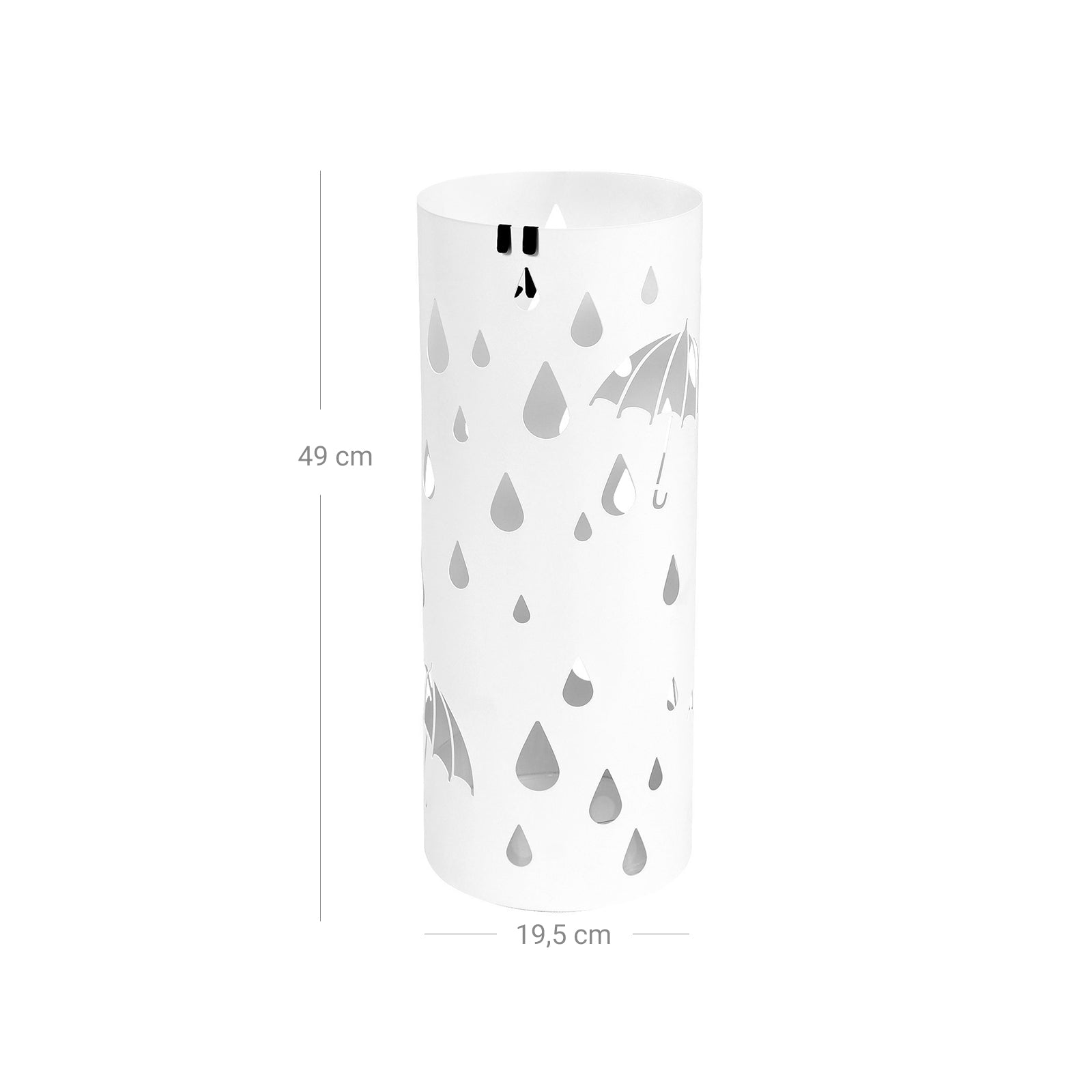Cylindrical Umbrella Stand - Metal - White - With Hooks and Drip Tray
