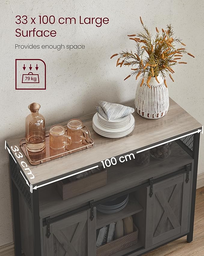 Kitchen Cabinet - Wood - Rustic Brown and Black - 2 Sliding Barn Doors
