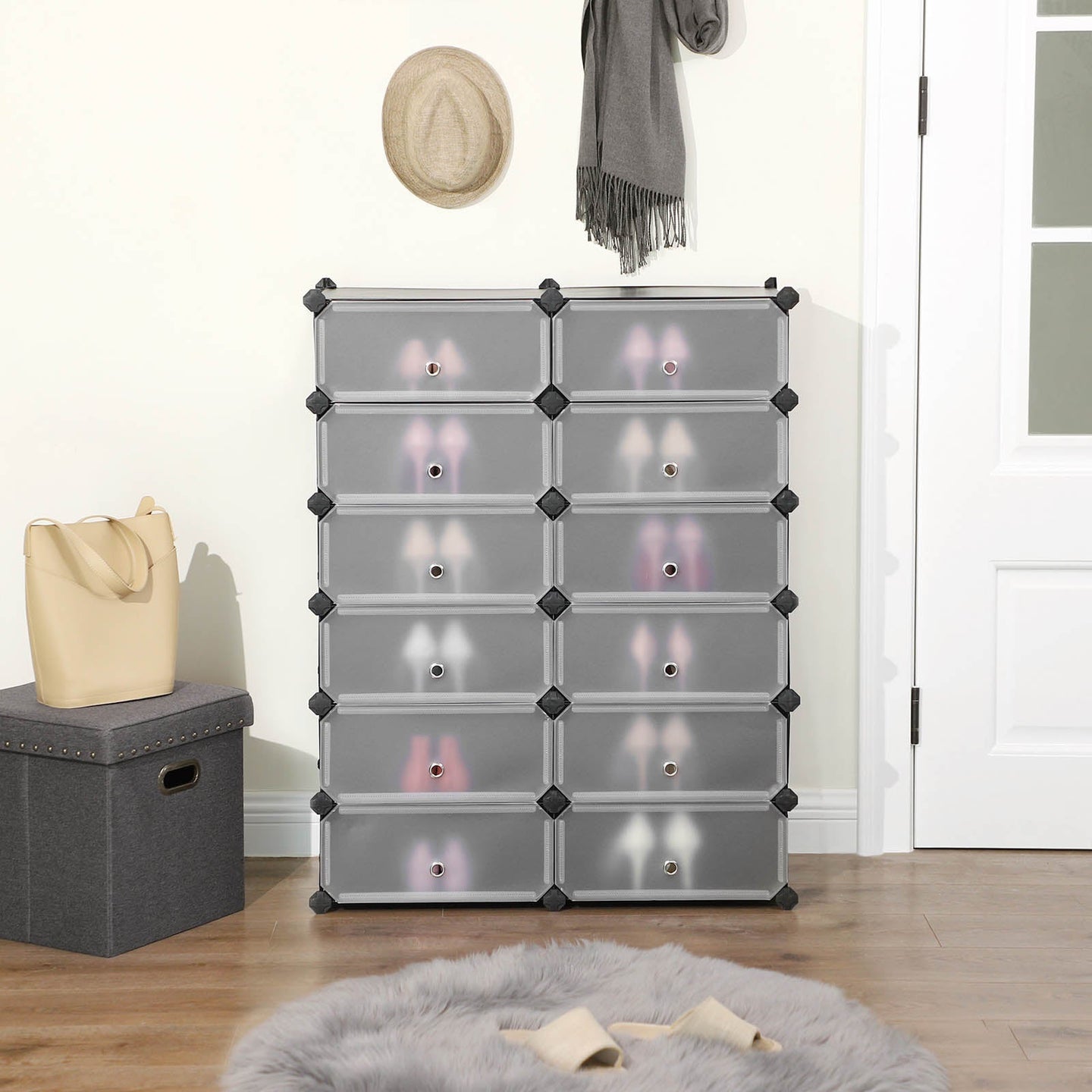 Plastic Storage Organizer - Plastic - White - 12 Cube Interlocking Design