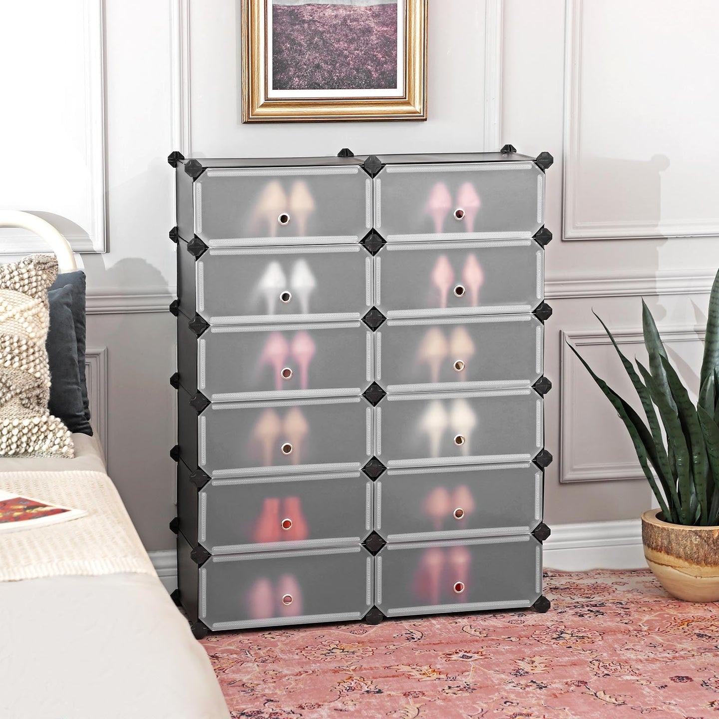 Plastic Storage Organizer - Plastic - White - 12 Cube Interlocking Design