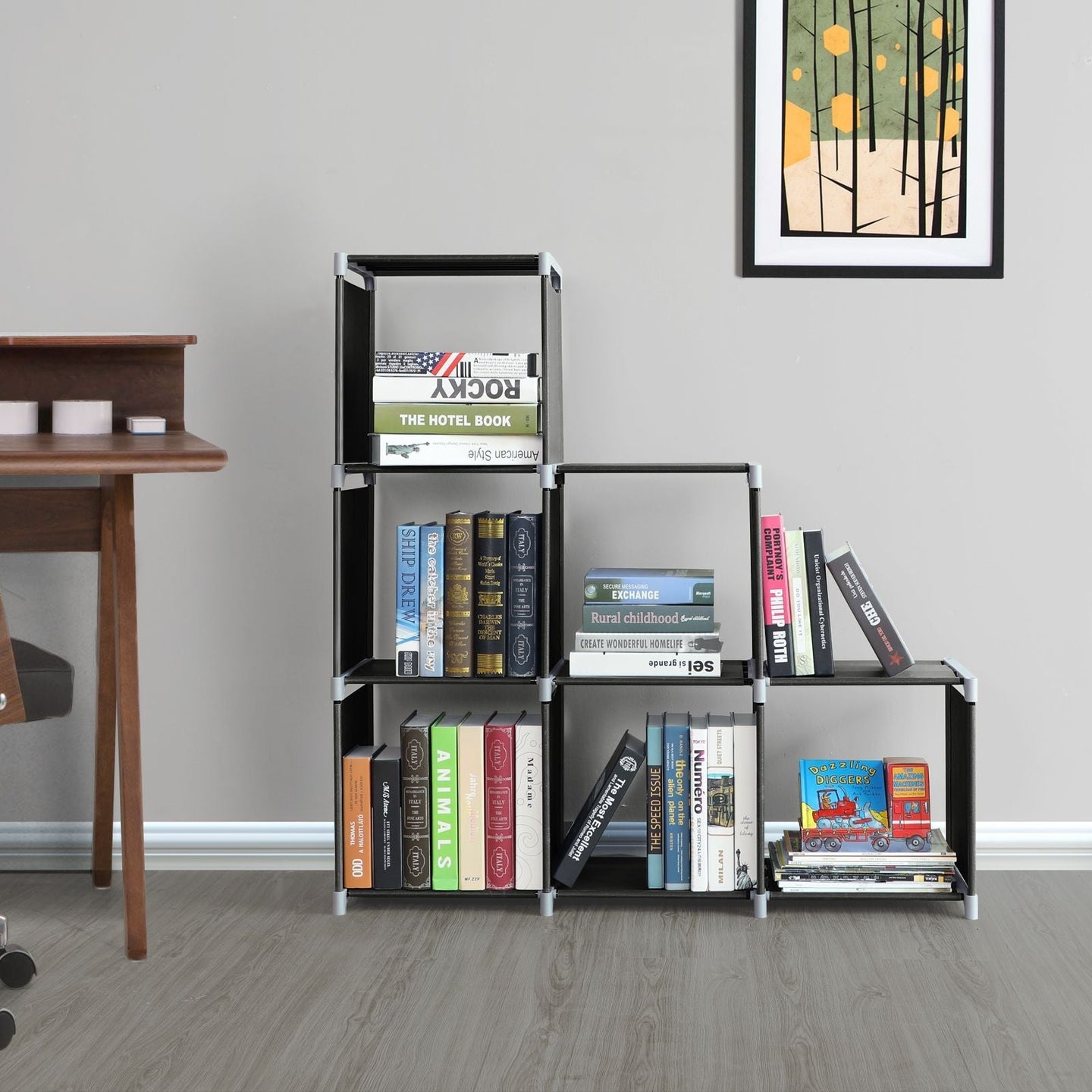 DIY Bookcase - Wood - Black - Multifunctional Storage and Room Divider