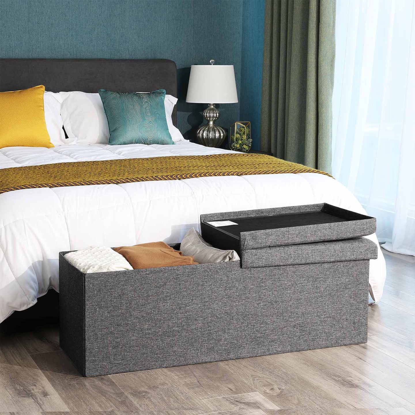Folding Ottoman - Linen - Dark Grey - Maximum Load 300 kg